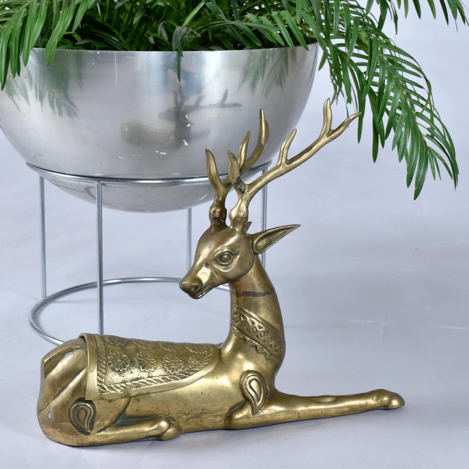 Pair Large Brass Deer Figurine Sculptures For Sale 3