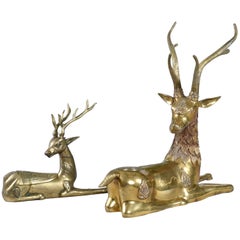 Pair Large Brass Deer Figurine Sculptures