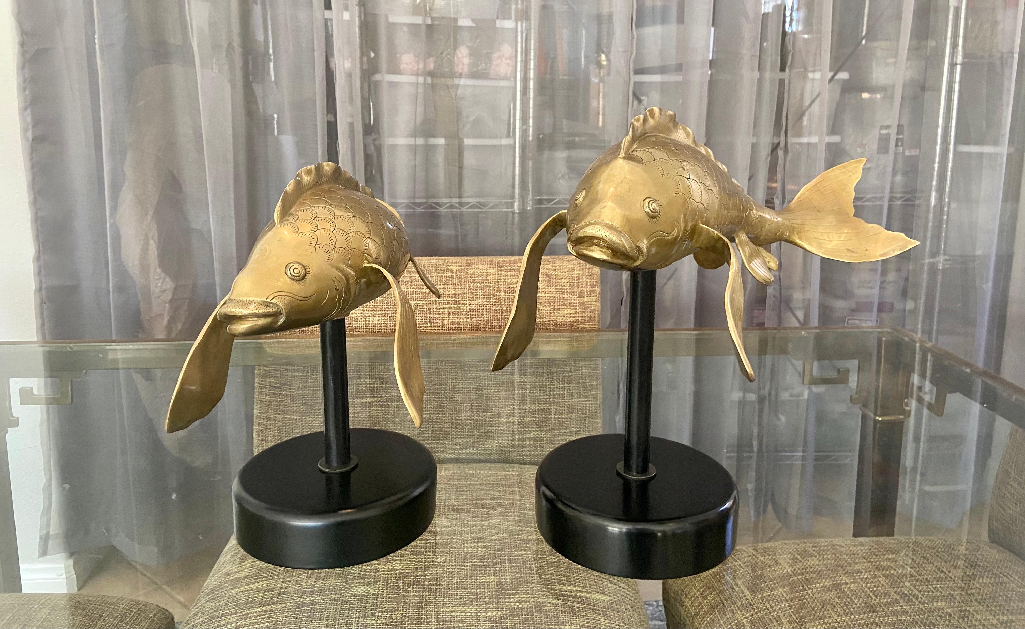 Pair of Large Brass Koi Fish Figural Sculptures For Sale 4