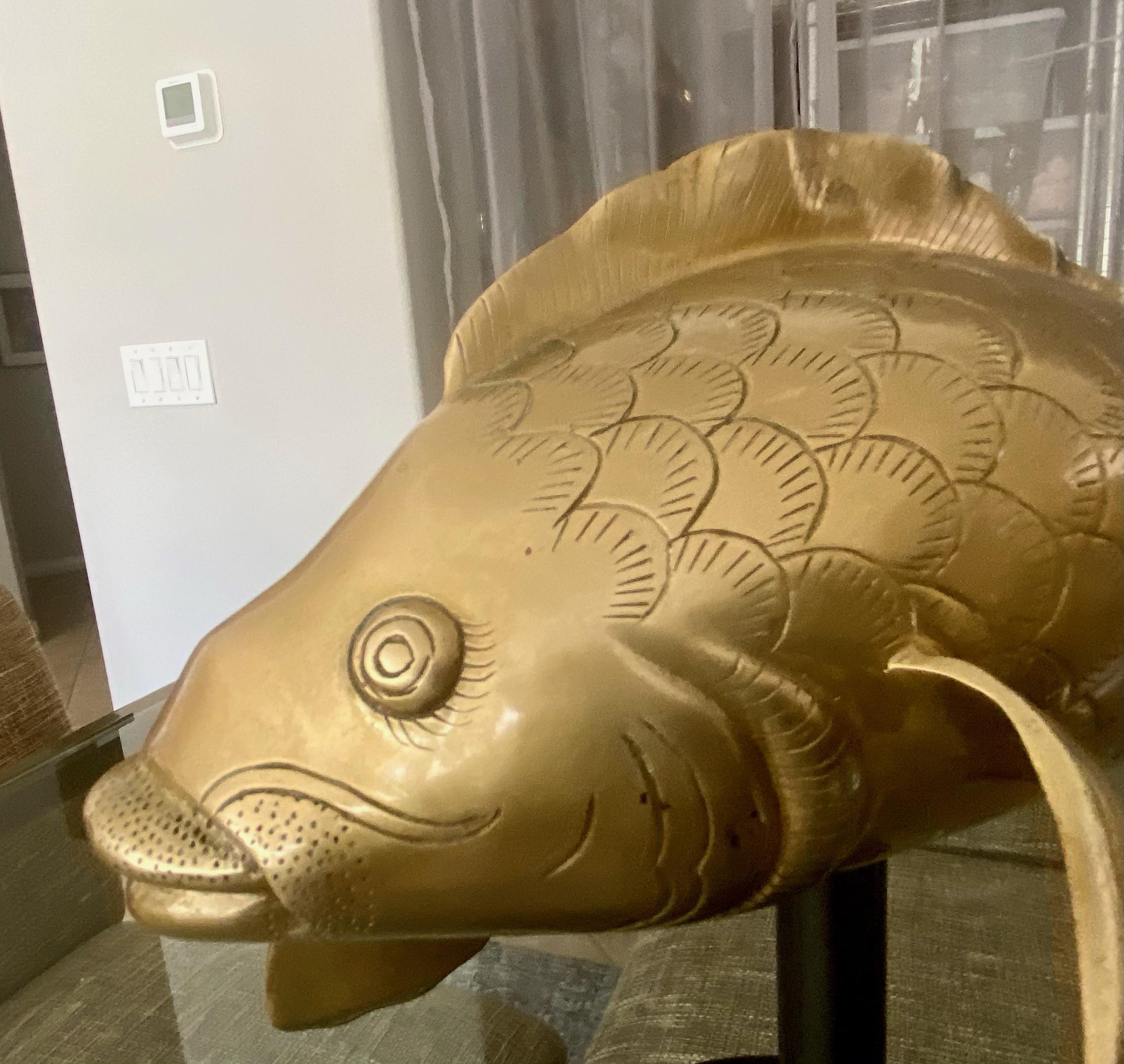Pair of Large Brass Koi Fish Figural Sculptures For Sale 8