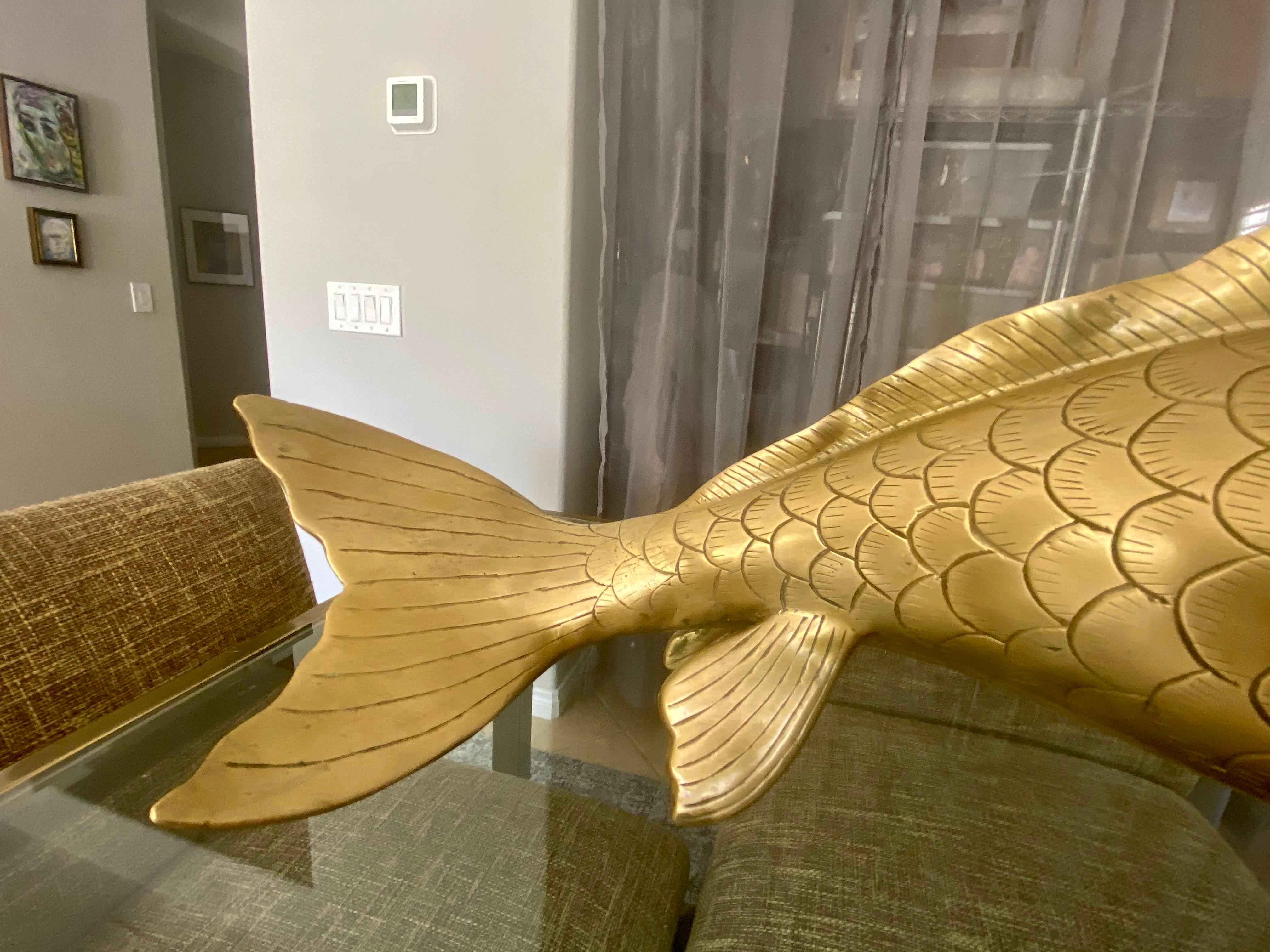 Pair of Large Brass Koi Fish Figural Sculptures For Sale 9