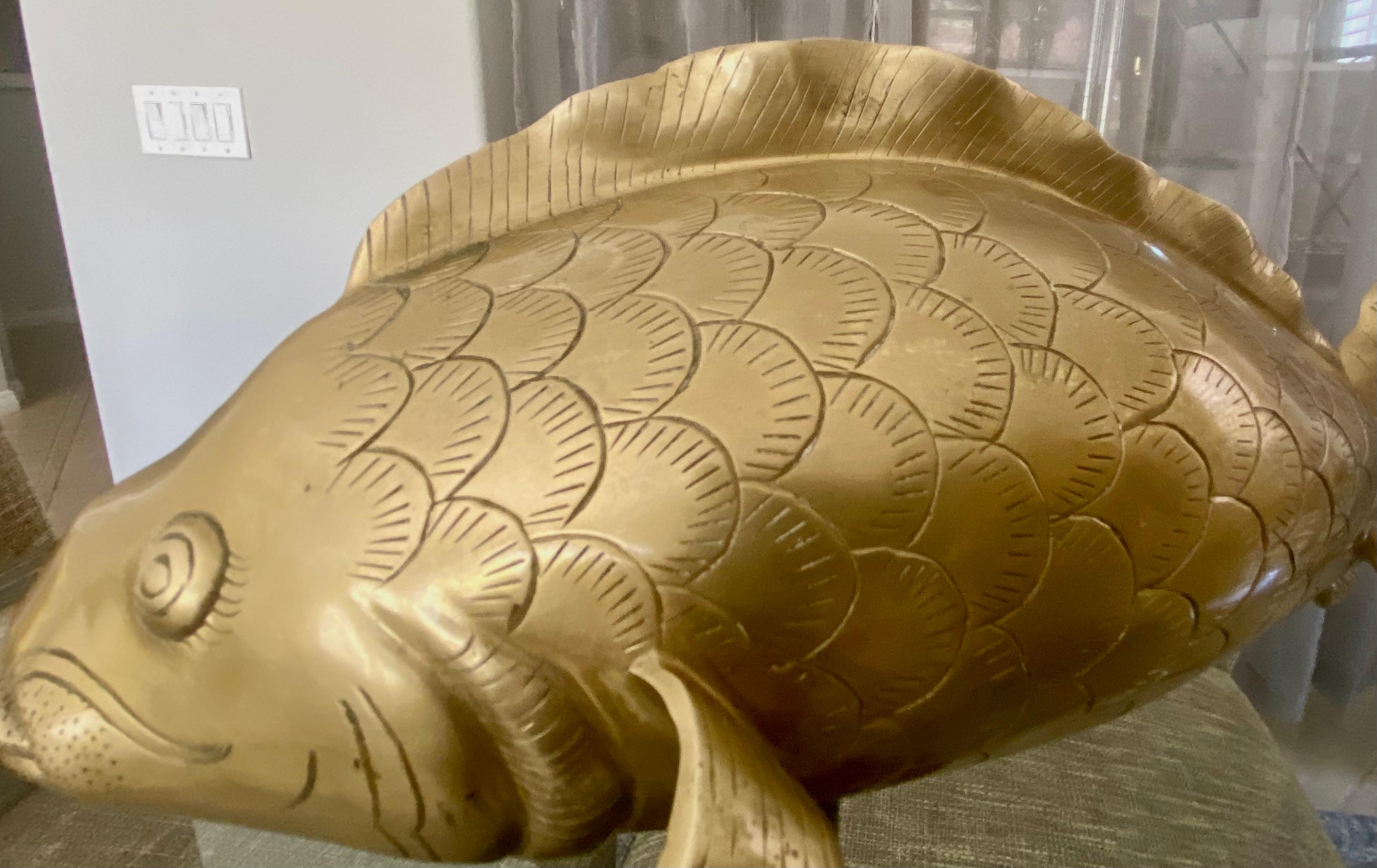 Pair of Large Brass Koi Fish Figural Sculptures For Sale 10