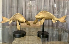 Pair of Large Brass Koi Fish Figural Sculptures