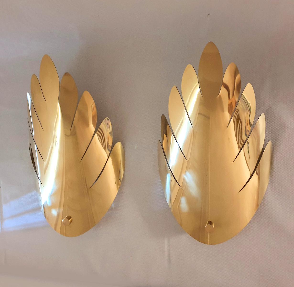 Mid-Century Modern Mid Century Modern Brass Large Leaf Sconces - a pair