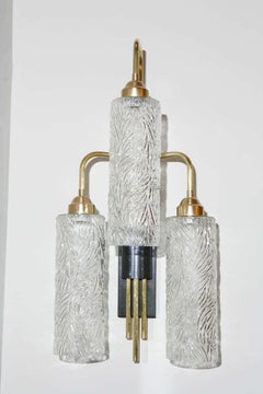 Pair of Large Brass Sconces with Vintage German Glass