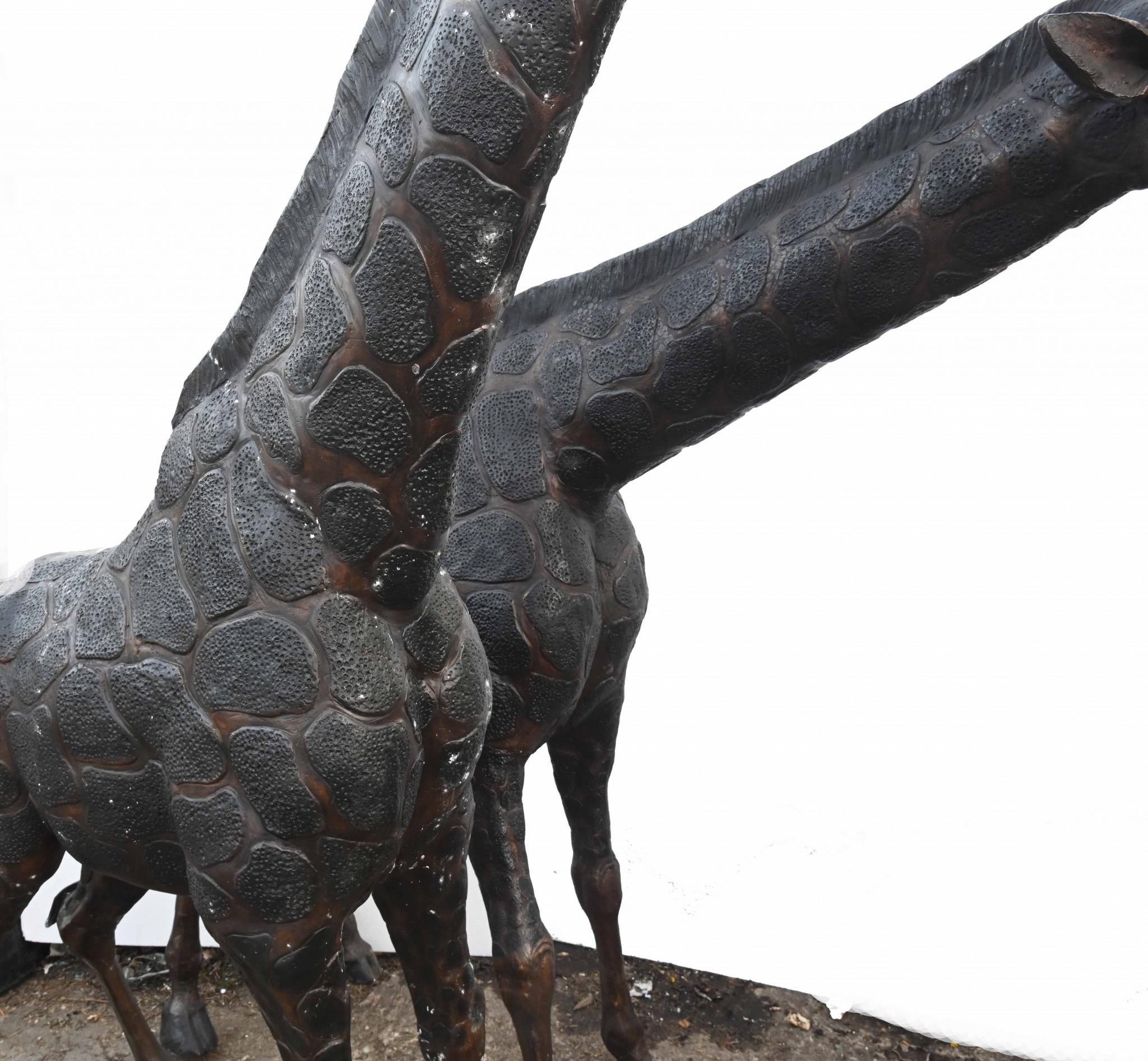 Début du 20ème siècle Paire de grandes statues de girafe en bronze - 226 cm en vente