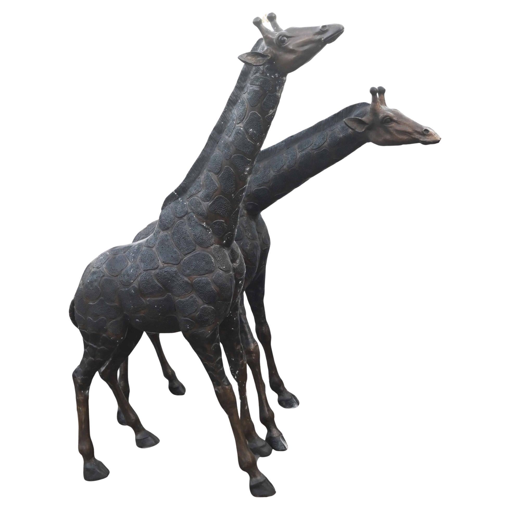 Paire de grandes statues de girafe en bronze - 226 cm en vente