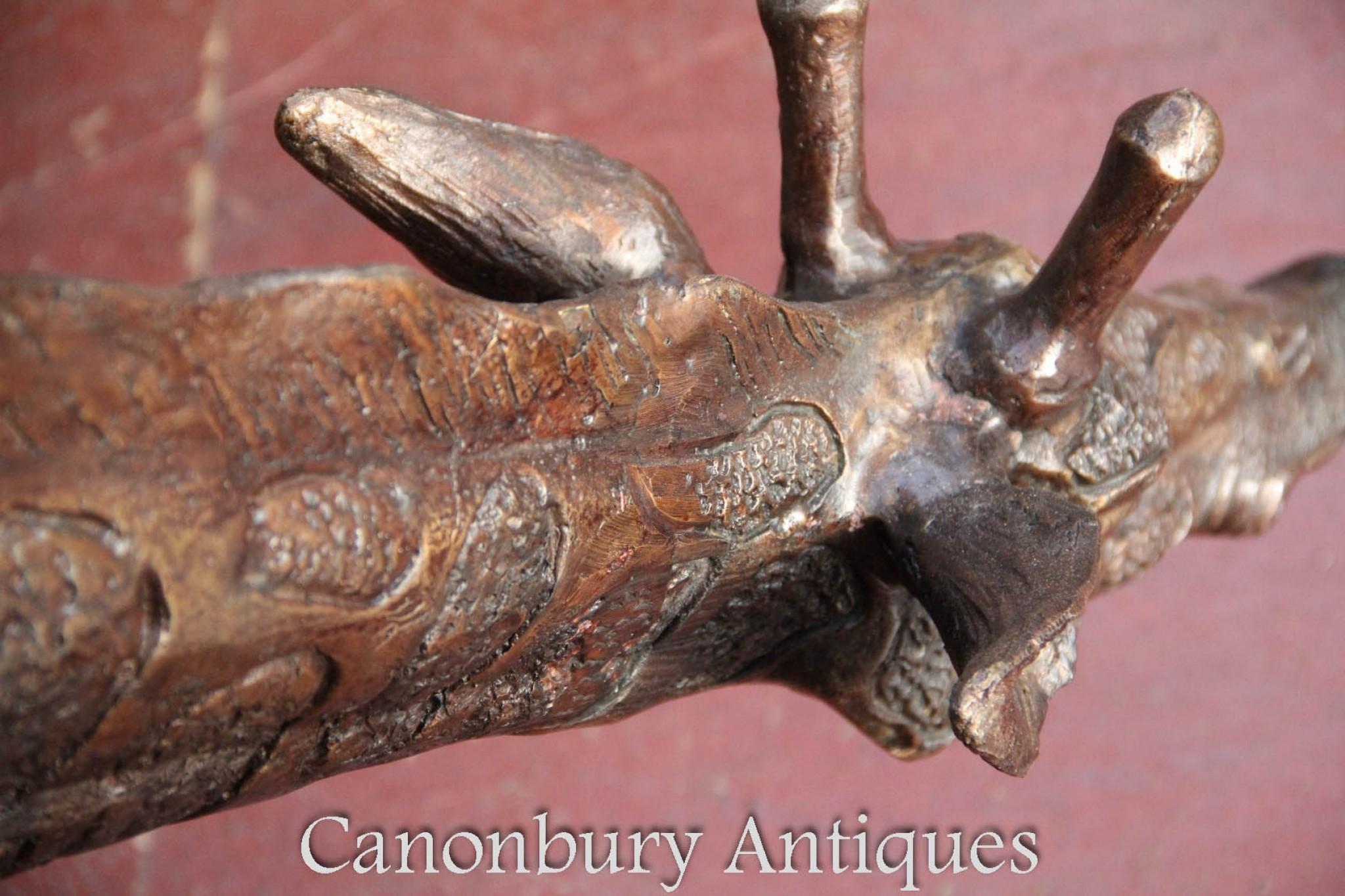 Pair Large Bronze Giraffes - Animal Statues Garden Casting 8