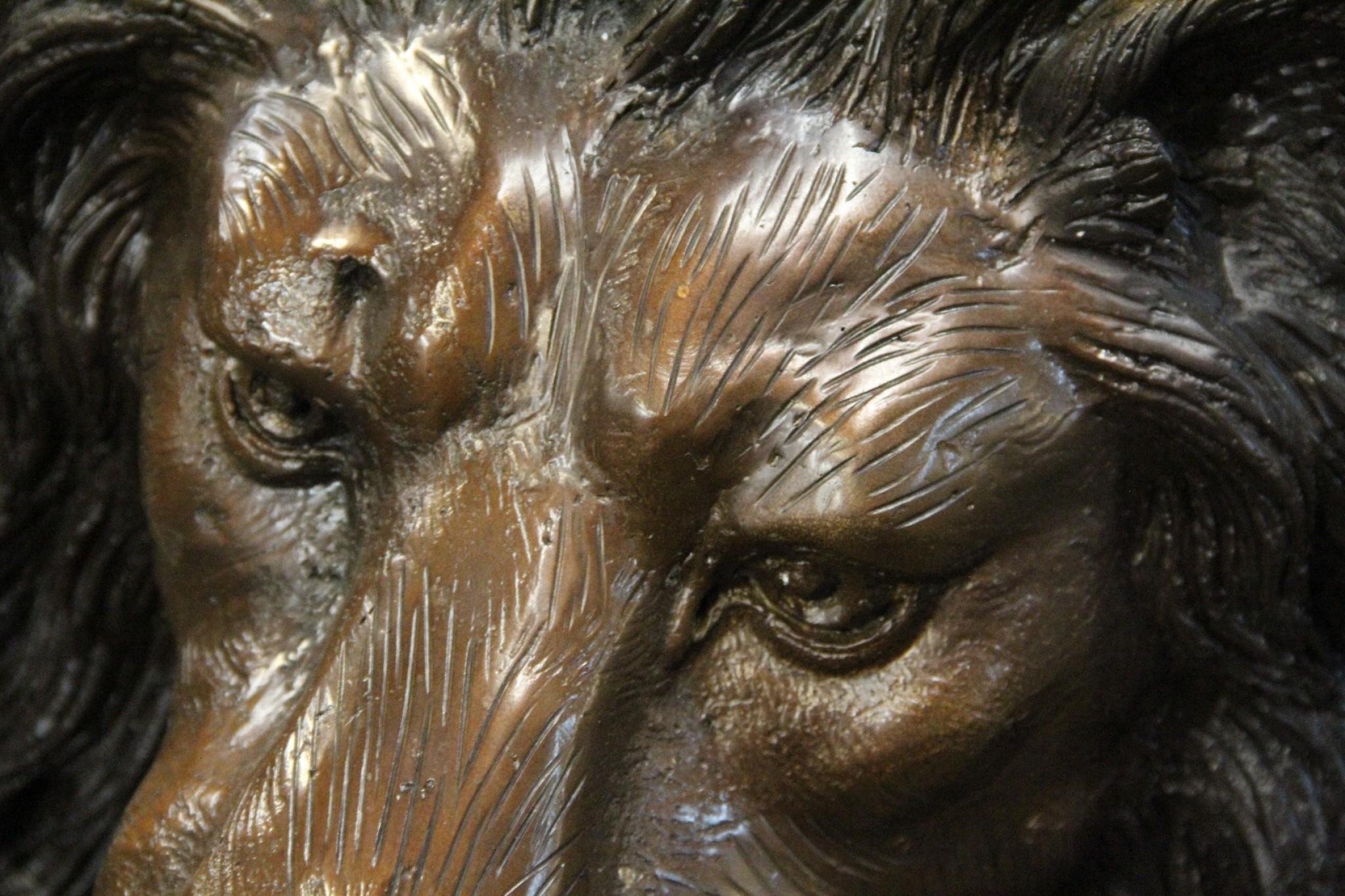 Paire de grands lions en bronze - Cats de garde recumbants en vente 10
