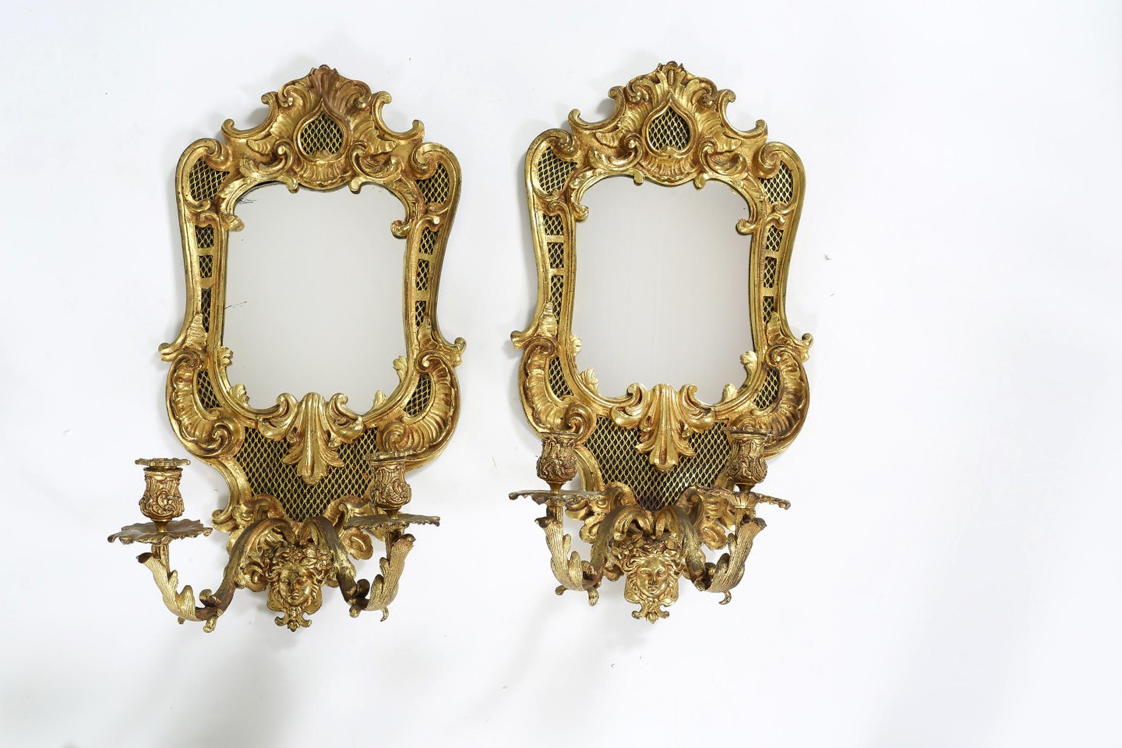 Pair  Large Bronze Mirrored Back Sconces 3