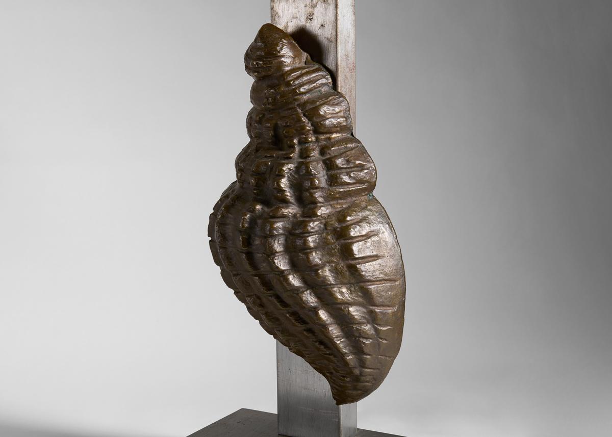 Français Paire de grandes lampes de bureau conque et étoile de mer en bronze et acier, 20e siècle en vente