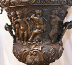 Pair Large Bronze Urns Monumental Campana Cherub after Clodion