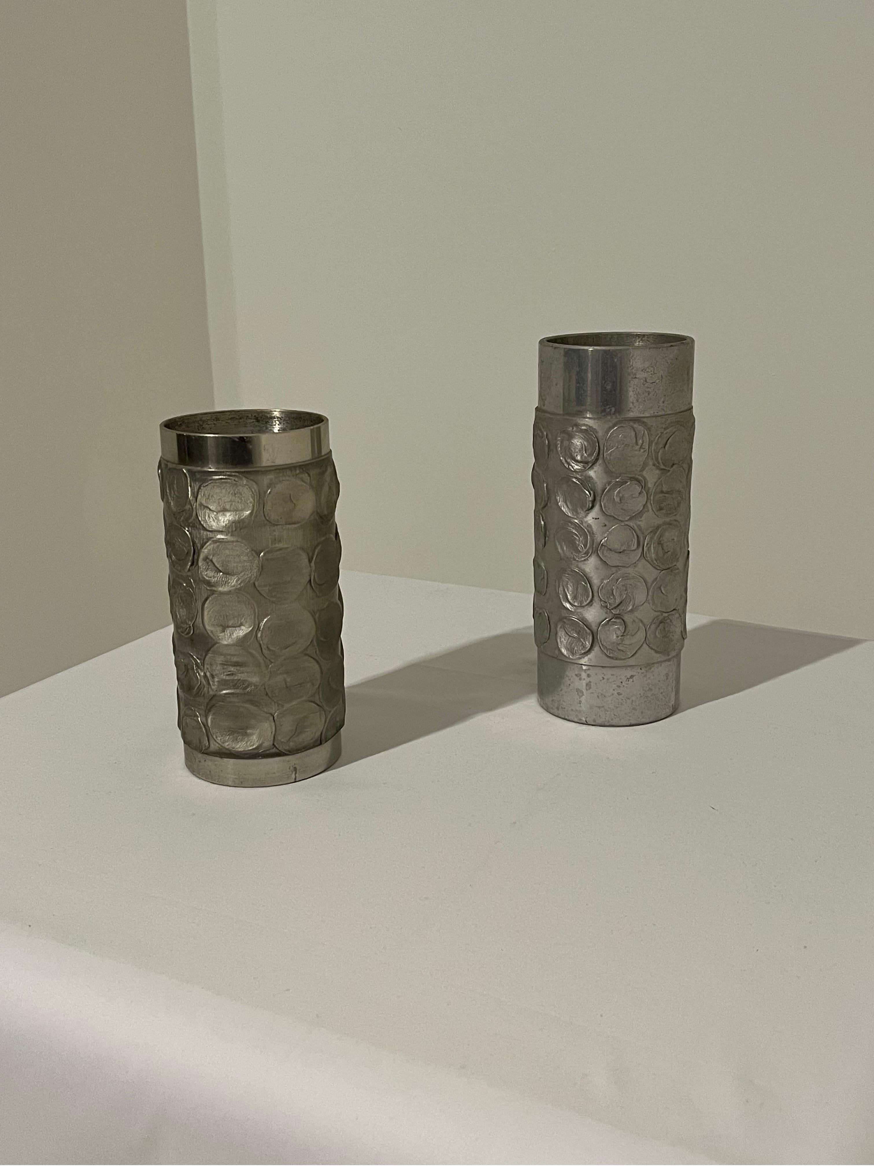 German Pair Large Brutalist Aluminium Vases - Space Age