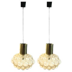 Paire de grandes lampes suspendues en verre bullé par Helena Tynell, Limbourg, Allemagne, années 1960