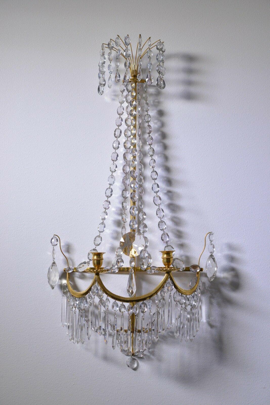 Quite a Rare Pair of Early 19thc c1810 Russian Baltic 24K Gold with Cut Crystal Wall Sconces. In their original unelectrified state. I purchased these while I was in Ireland. They are gorgeous!