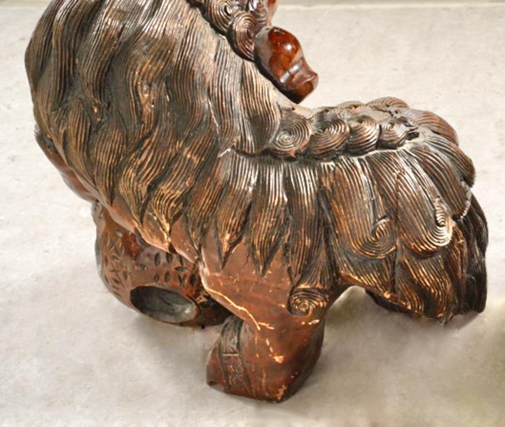 Pair Large Carved Fu Lions 6