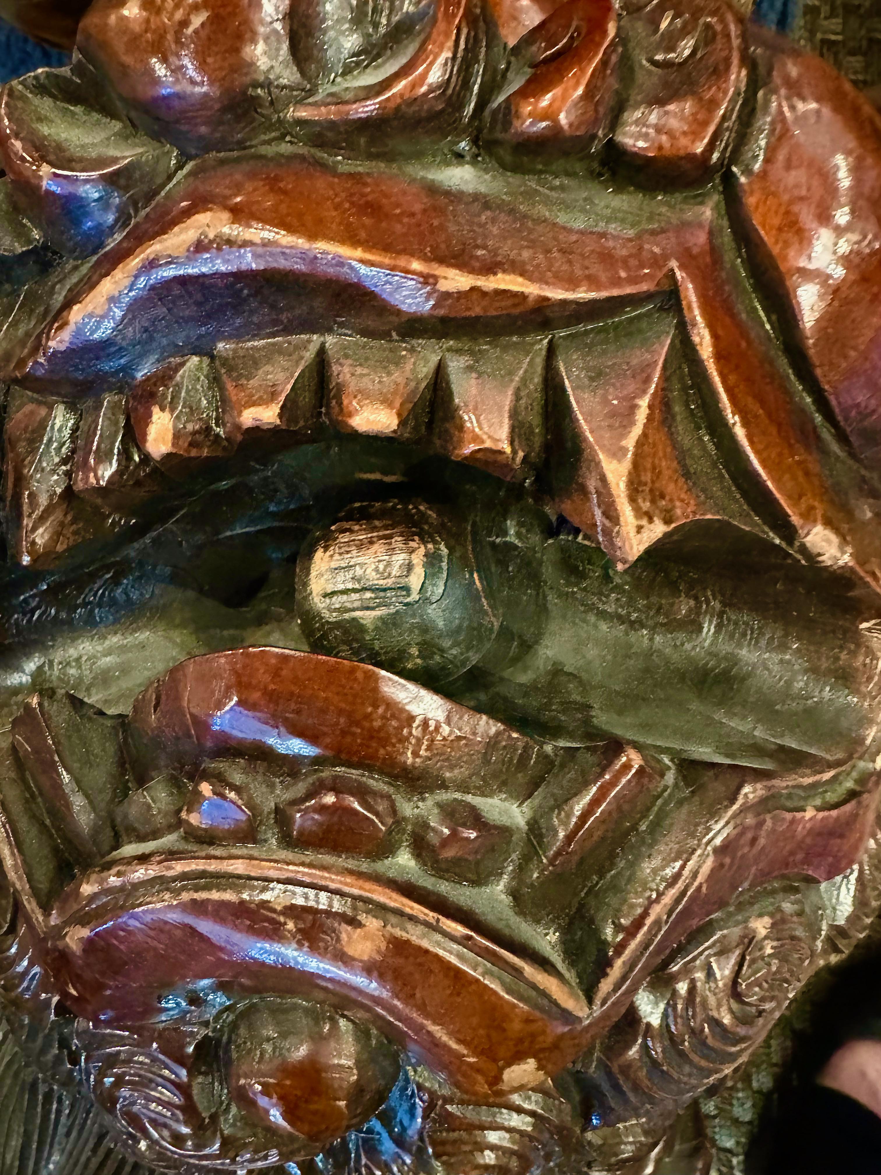 Pair Large Carved Fu Lions 1