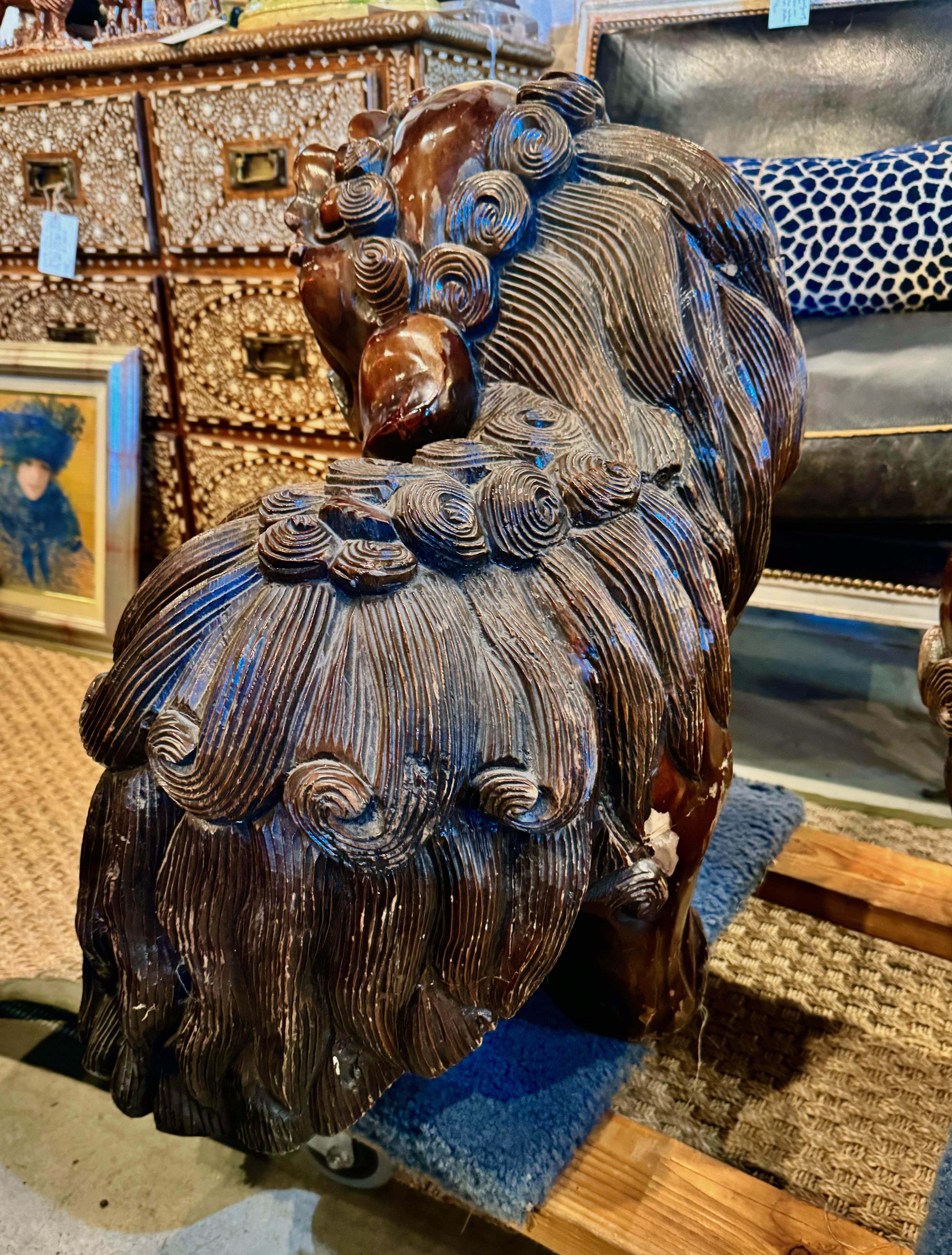 Pair Large Carved Fu Lions 7