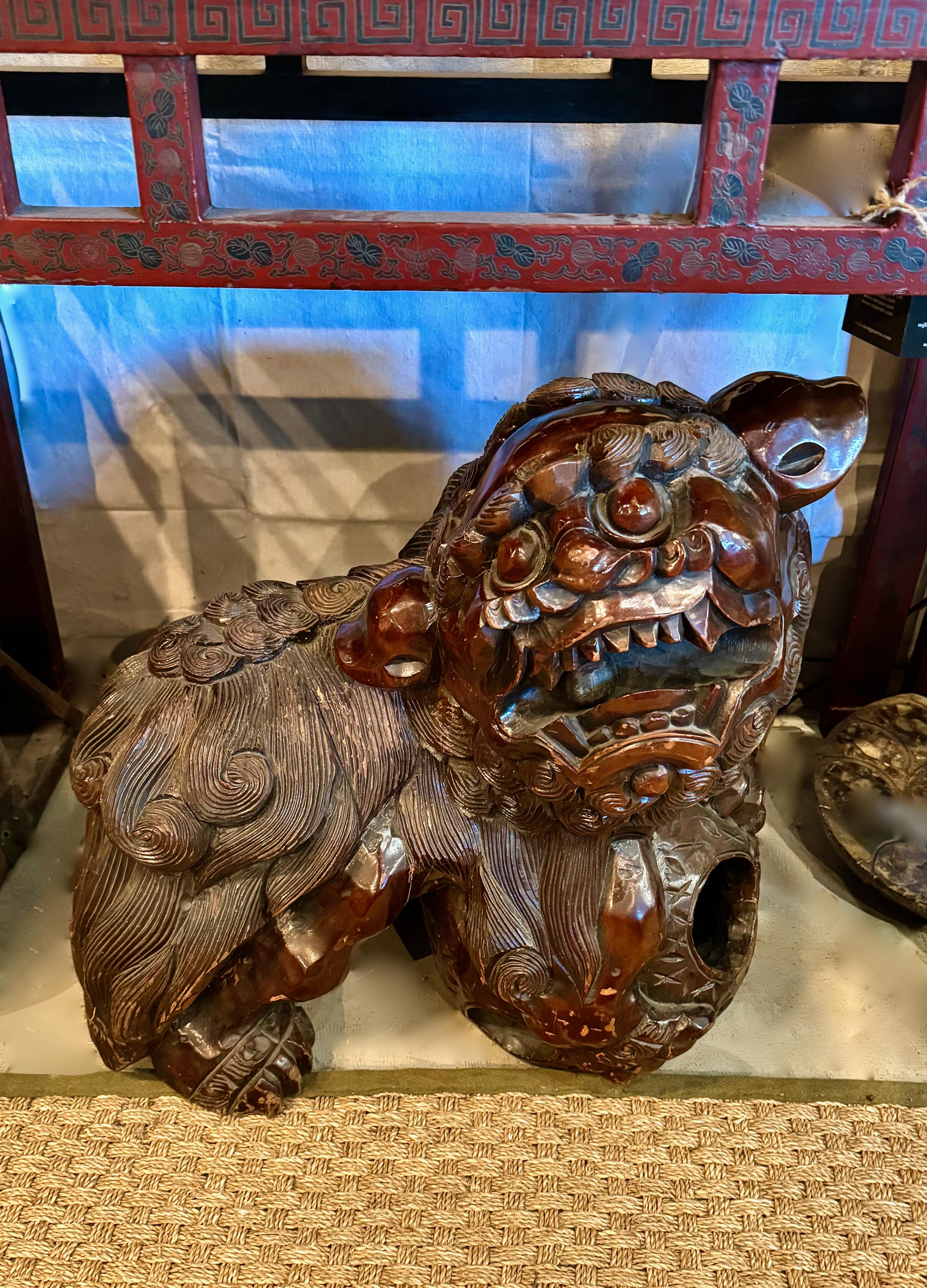 Pair Large Carved Fu Lions 2