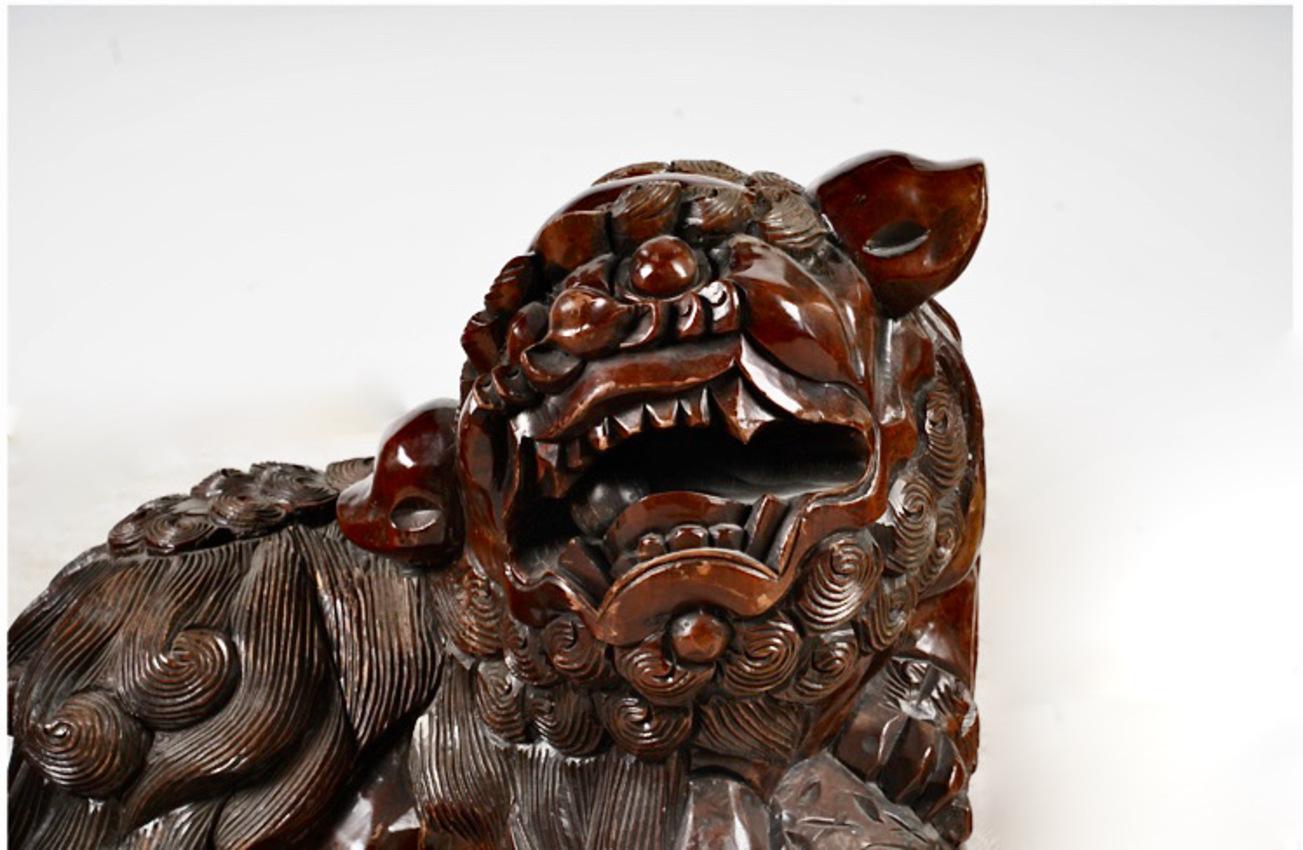 Chinese Export Pair Large Carved Fu Lions