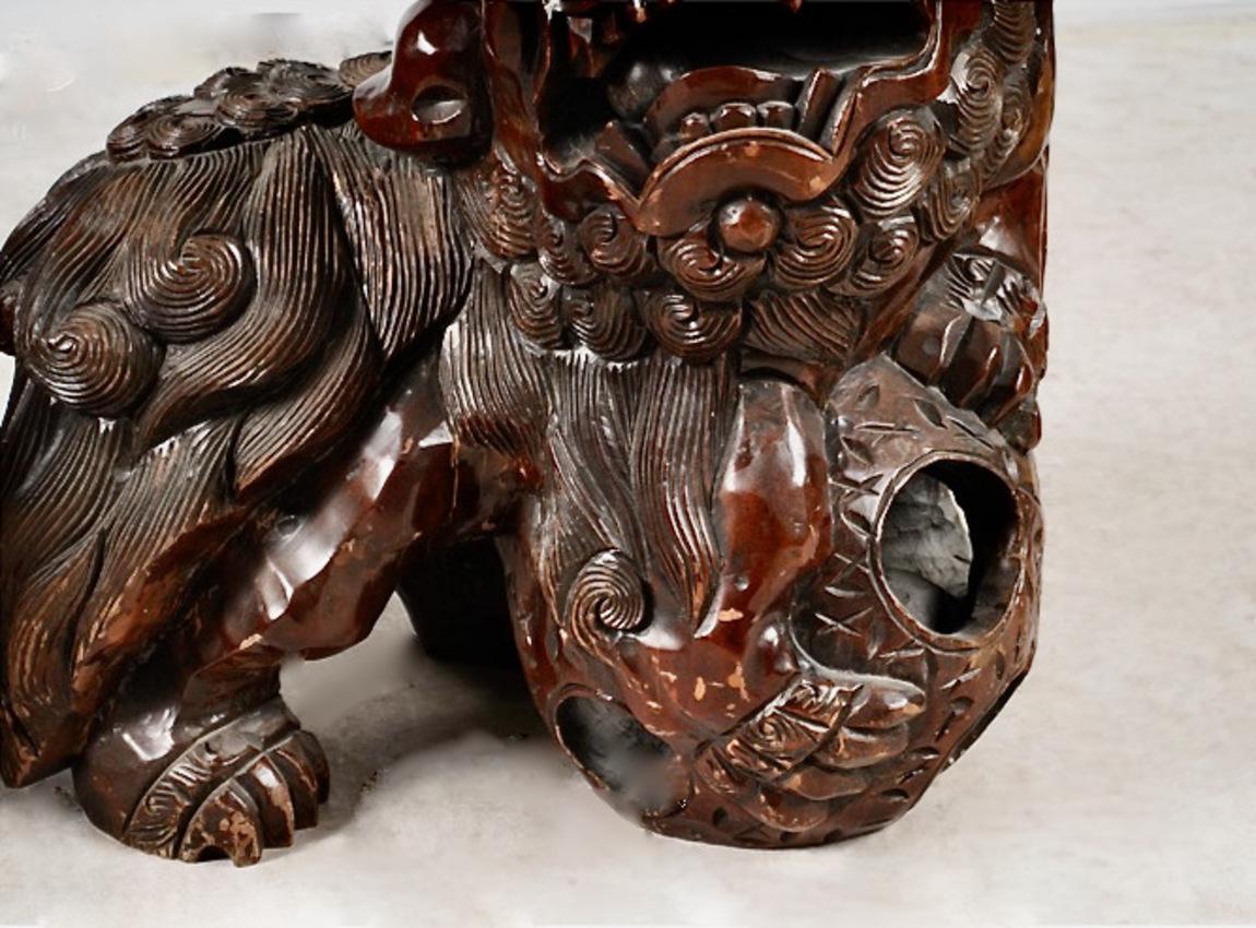 Chinese Pair Large Carved Fu Lions