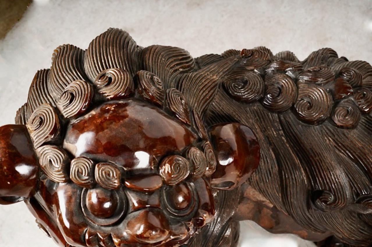 Pair Large Carved Fu Lions 4