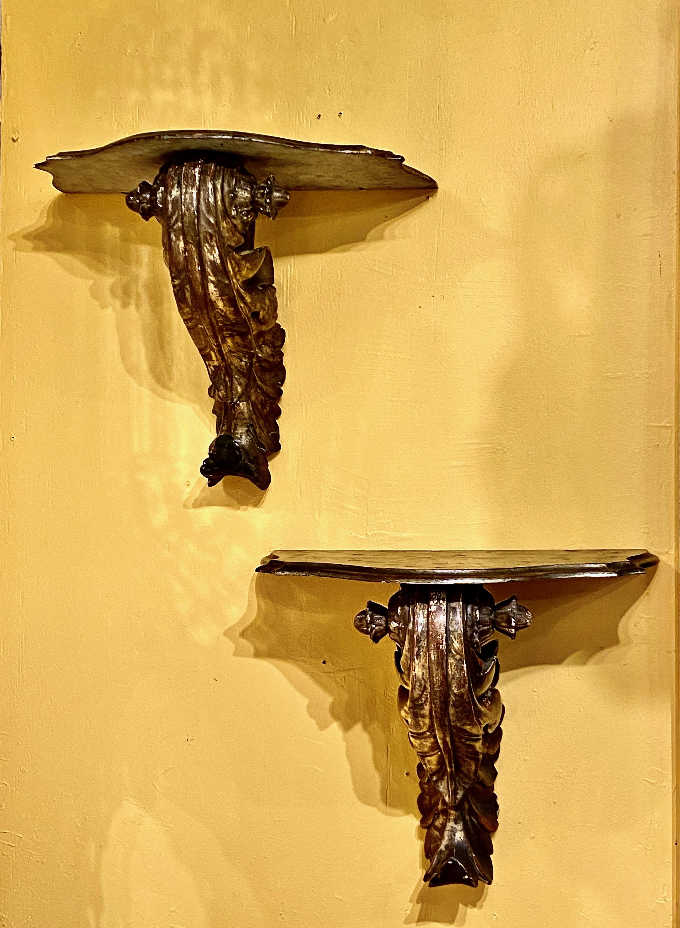 18th Century Pair Large Carved Gitwood Brackets For Sale