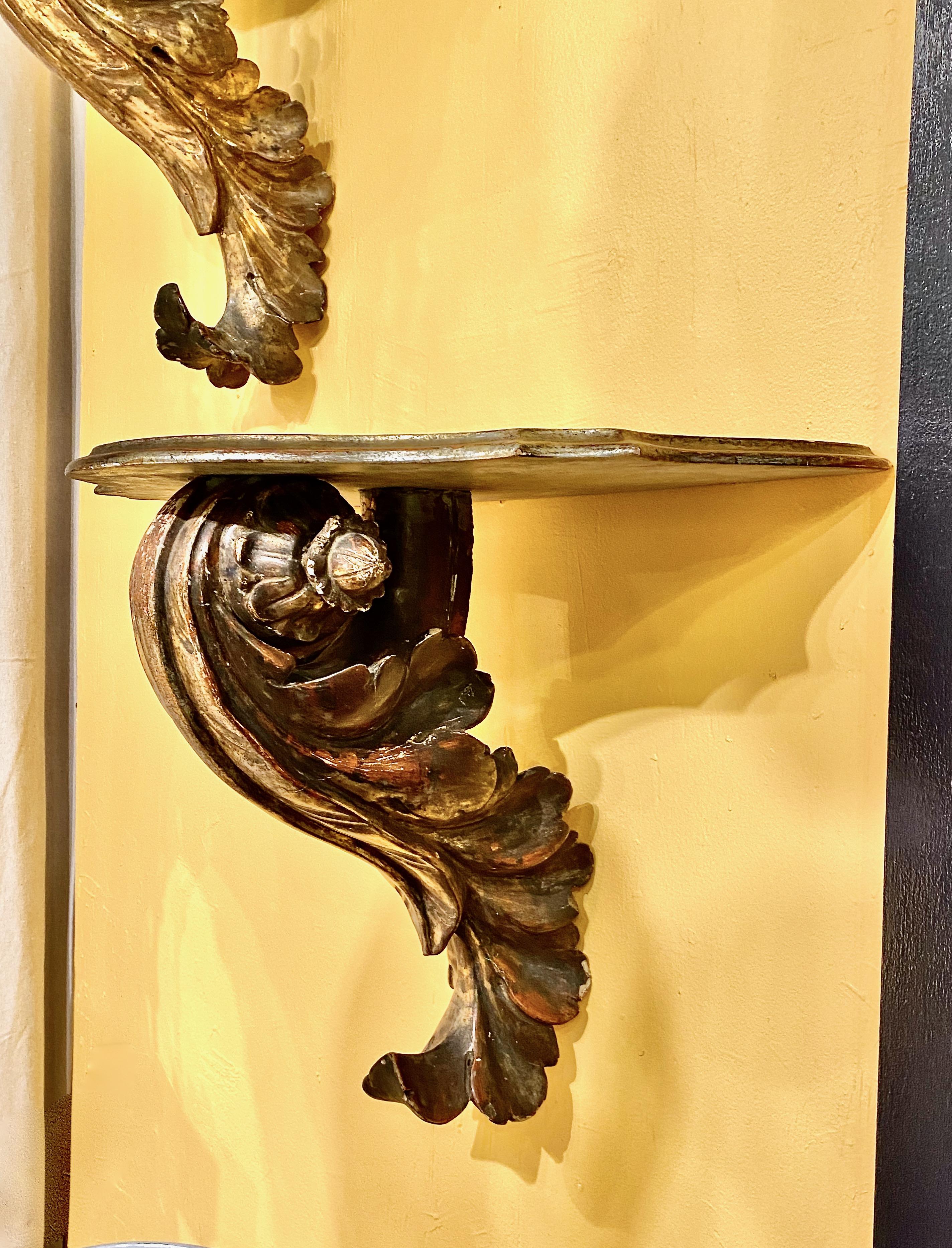 Gold Leaf Pair Large Carved Gitwood Brackets For Sale