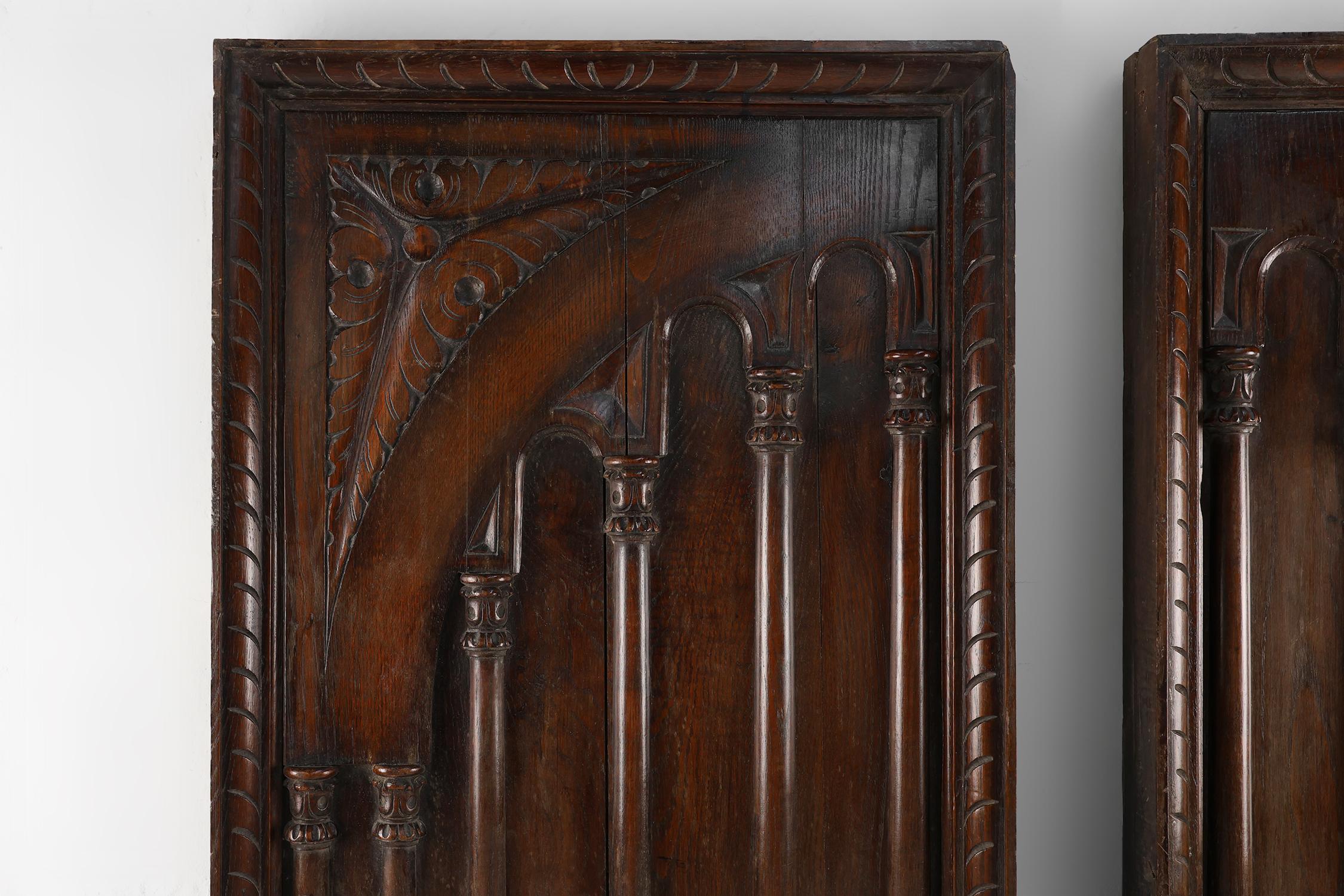 Rustic Pair large carved Portuguese oak wall panels, ca. 1850 For Sale