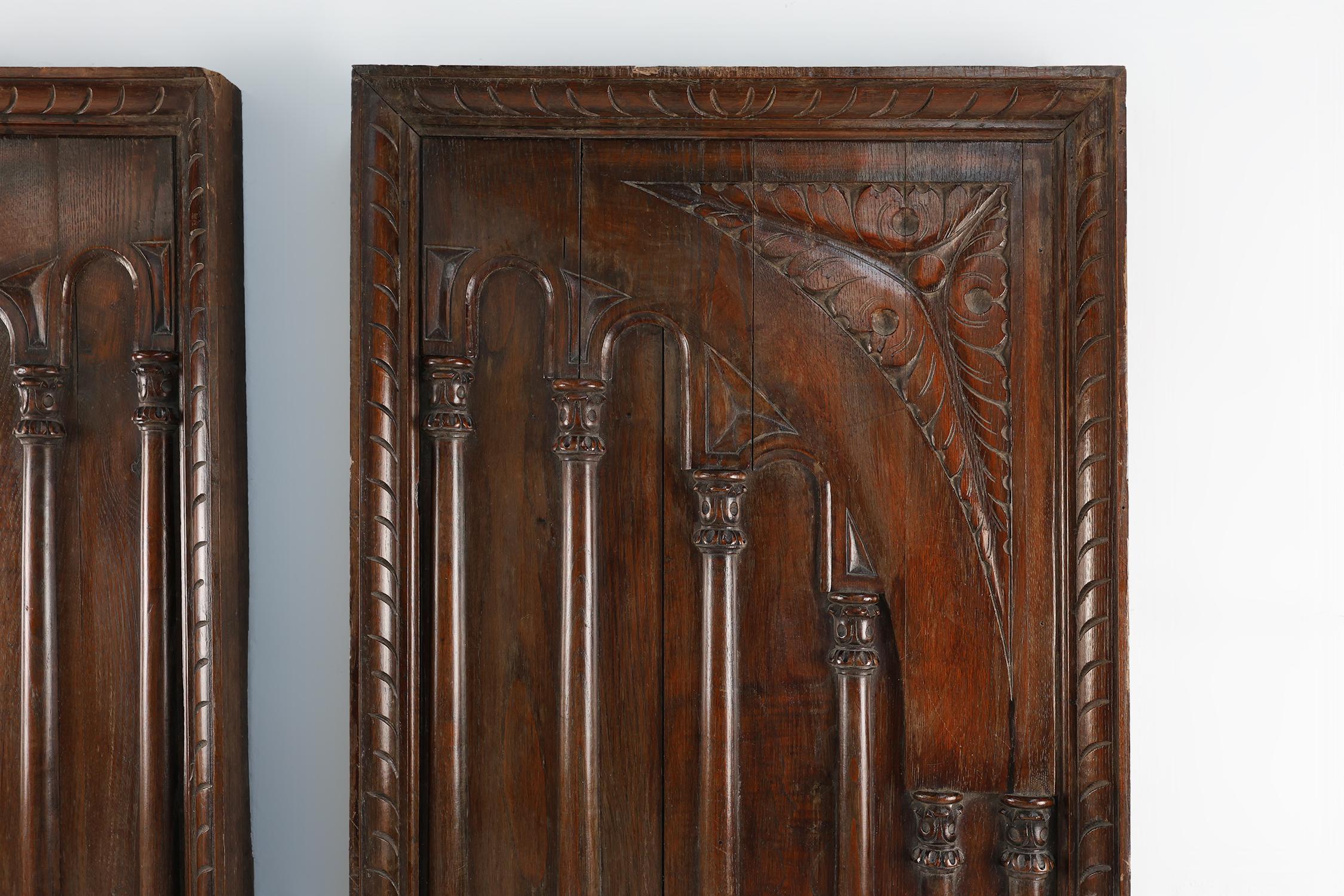 Hand-Carved Pair large carved Portuguese oak wall panels, ca. 1850 For Sale