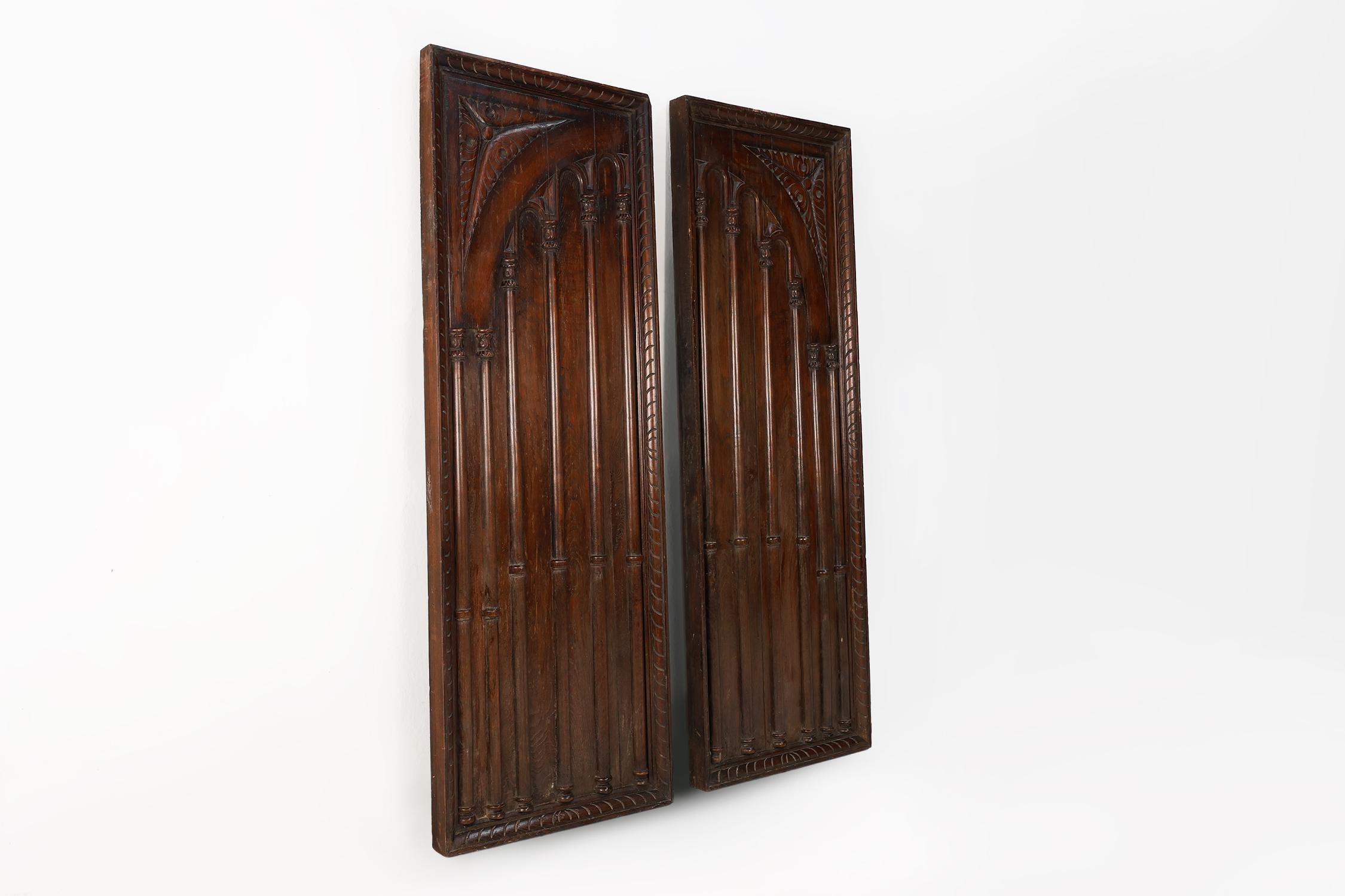 Pair large carved Portuguese oak wall panels, ca. 1850 For Sale 1