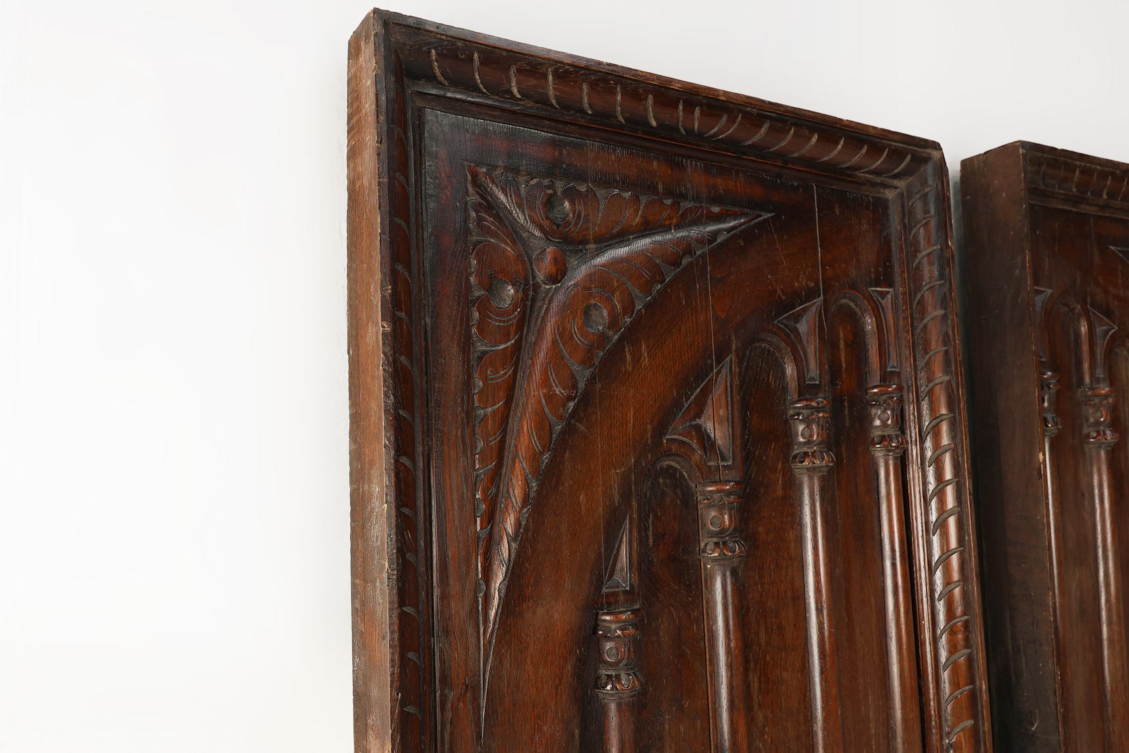 Pair large carved Portuguese oak wall panels, ca. 1850 For Sale 2