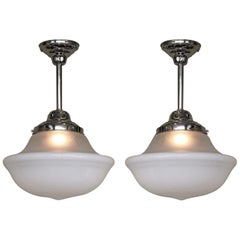 Retro Pair of Large Cased Milk Glass Fixtures