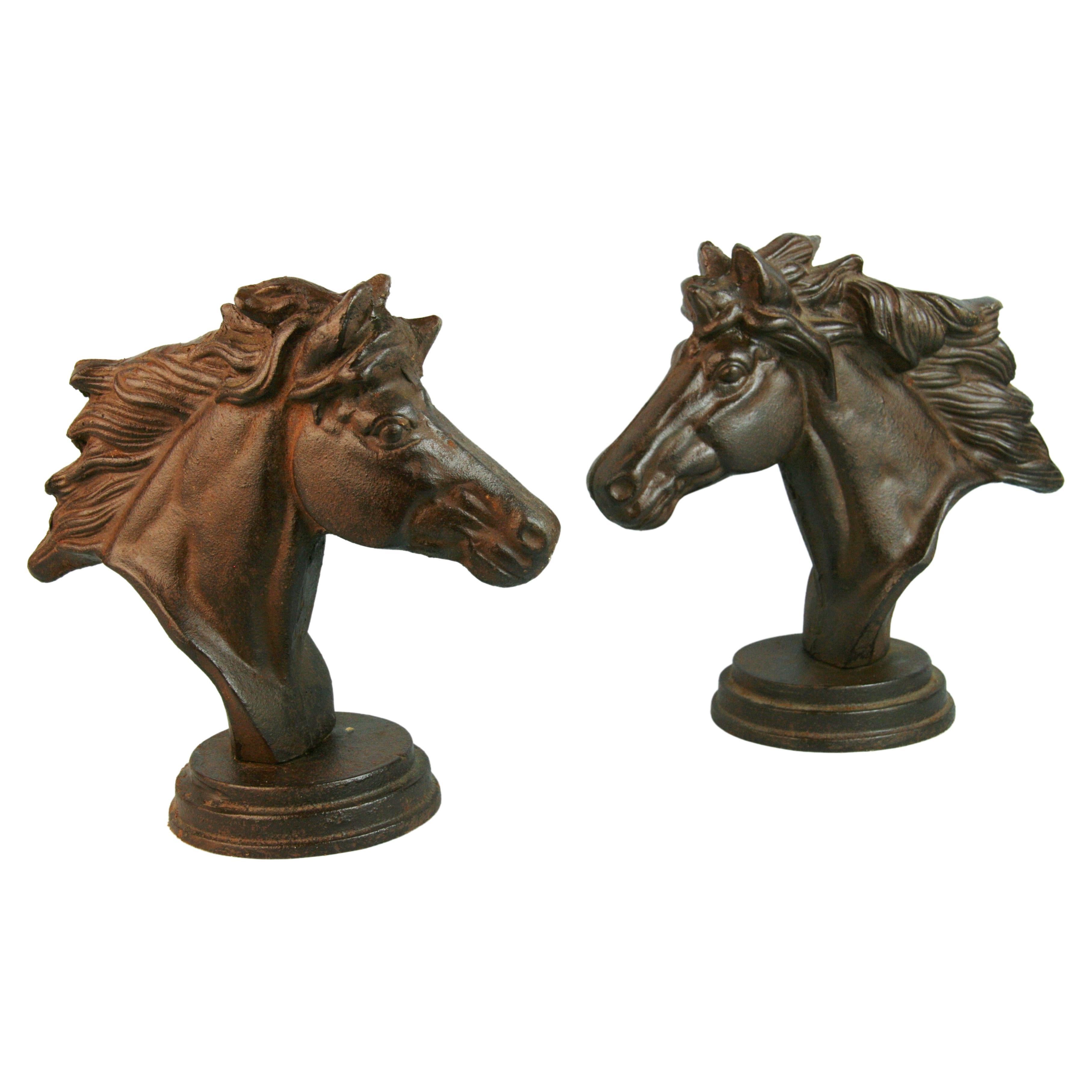 Rust Garden Ornament Animal Feature Cast Iron Galloping Horse Statue on Plinth 