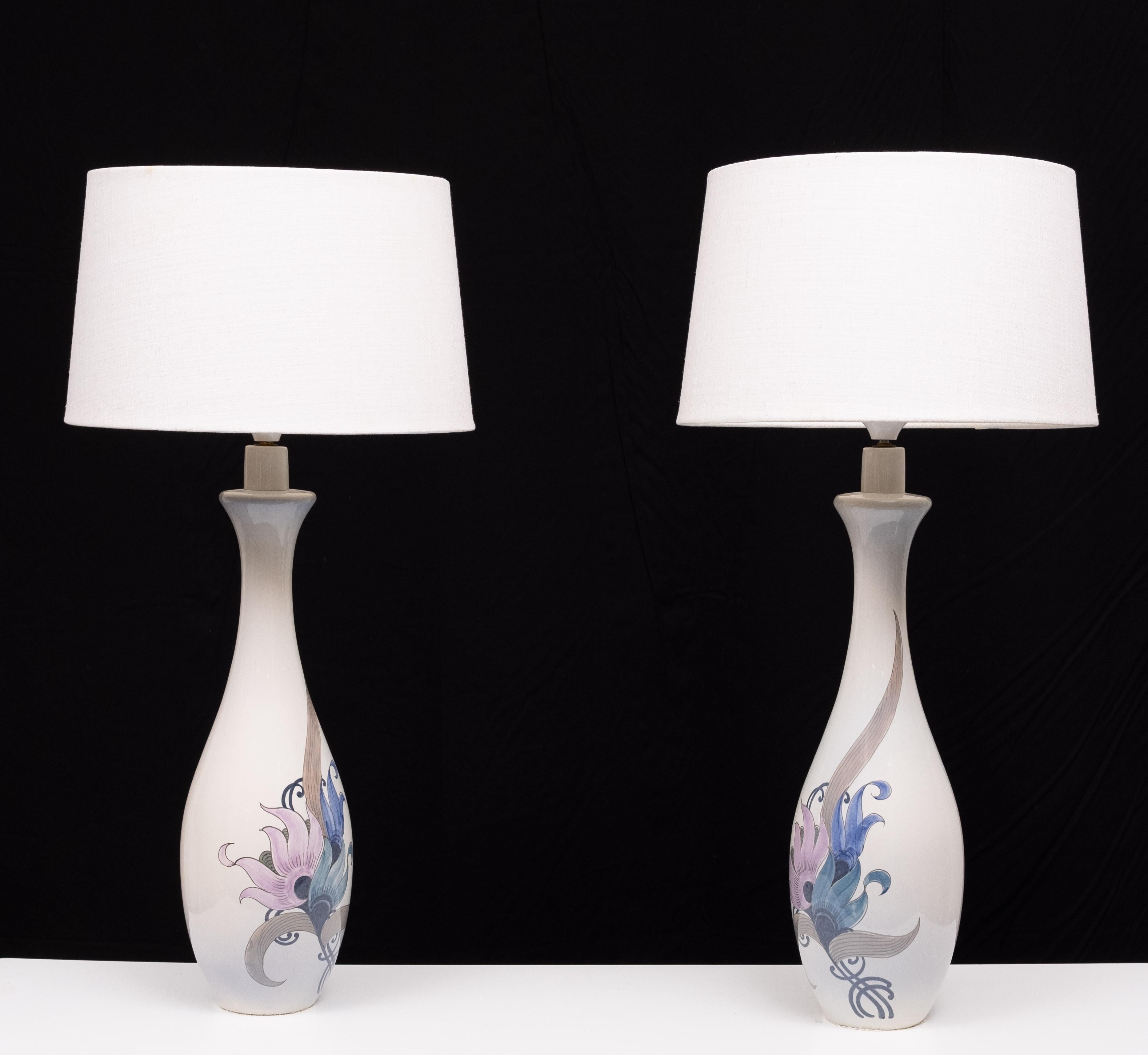 Mid-Century Modern Pair Large Ceramic Table lamps Schoonhoven Plateel  1970s  For Sale