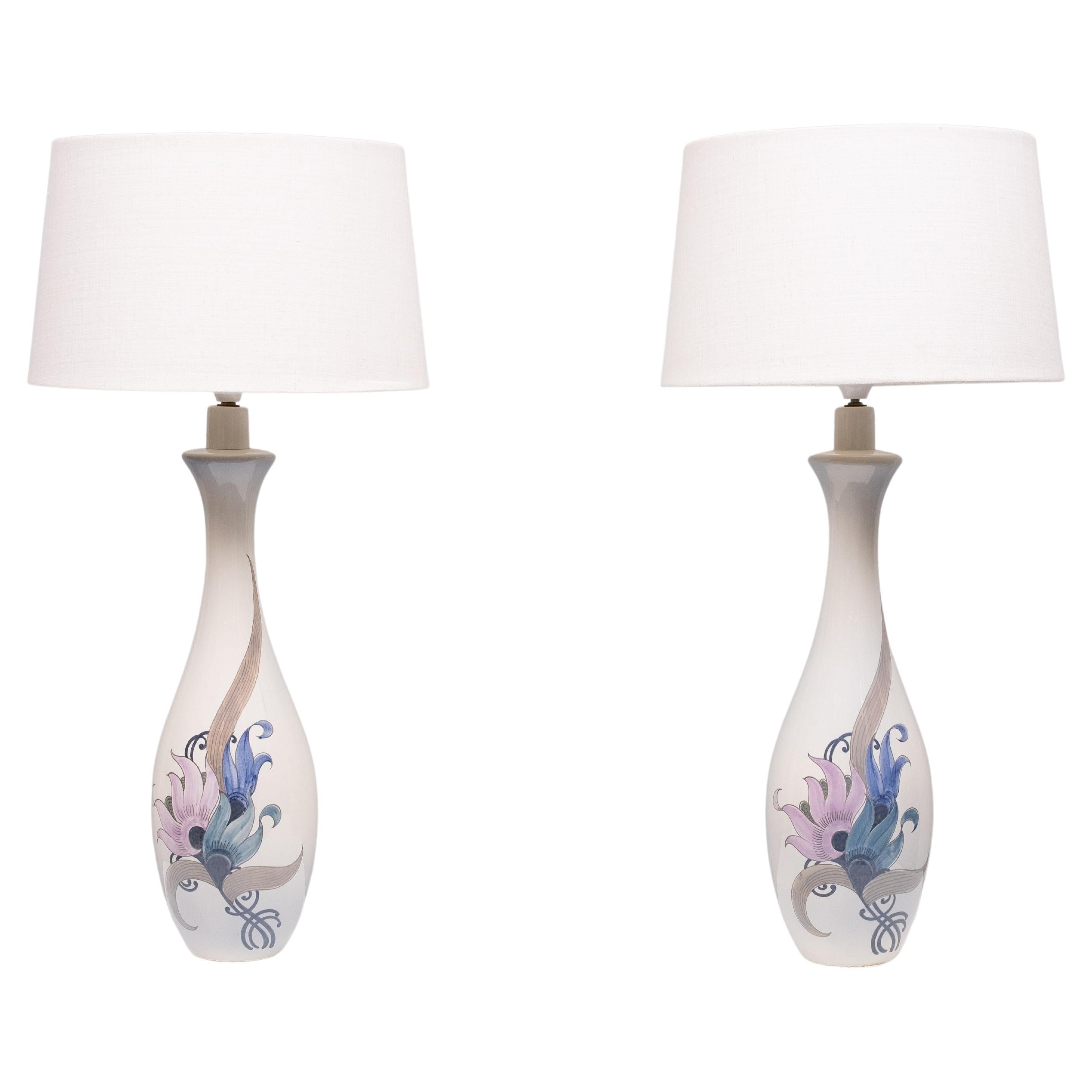 Coppia di grandi lampade da tavolo in ceramica Schoonhoven Plateel  1970s
