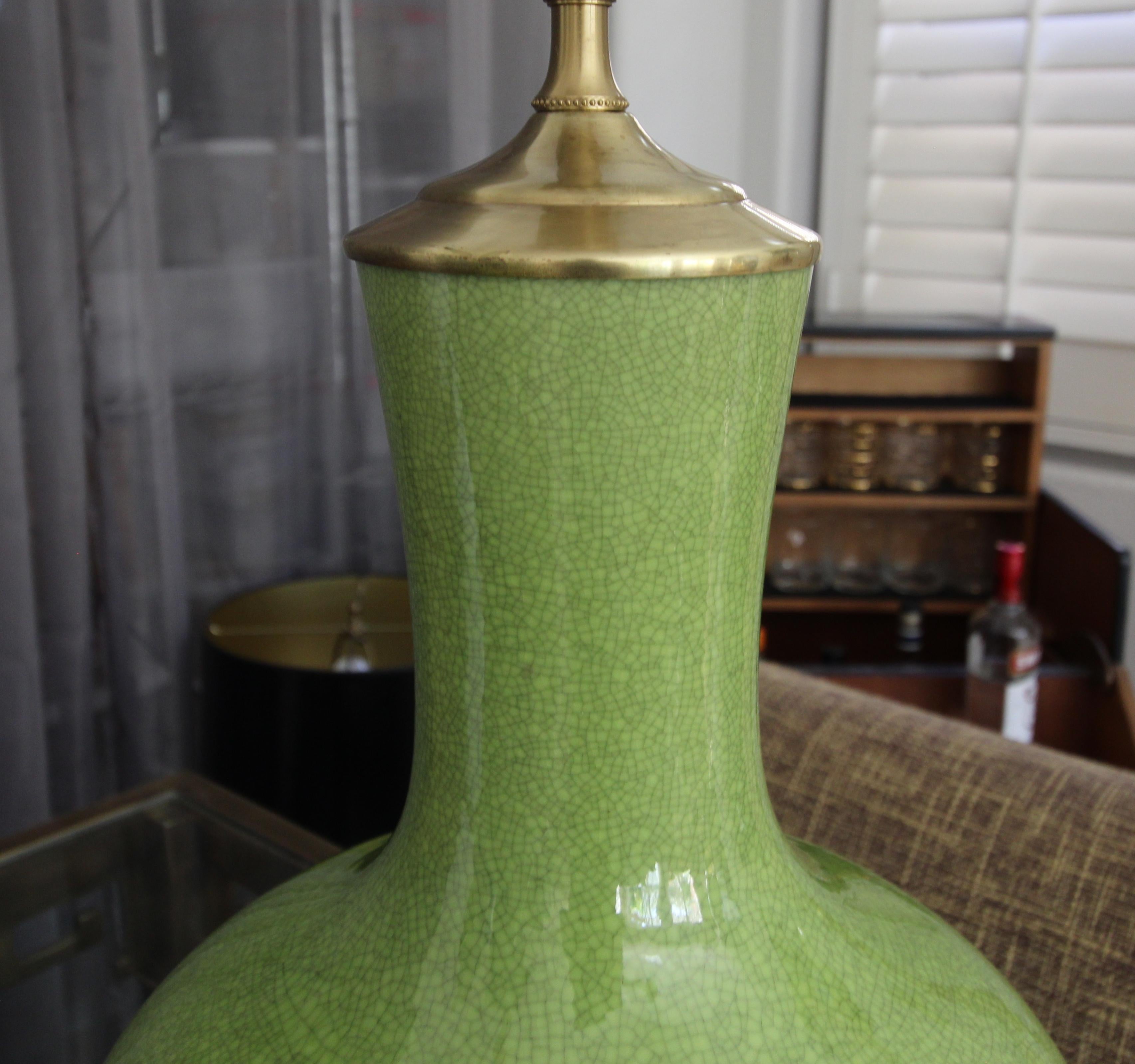Pair of Large Chinese Asian Apple Green Porcelain Table Lamps 5