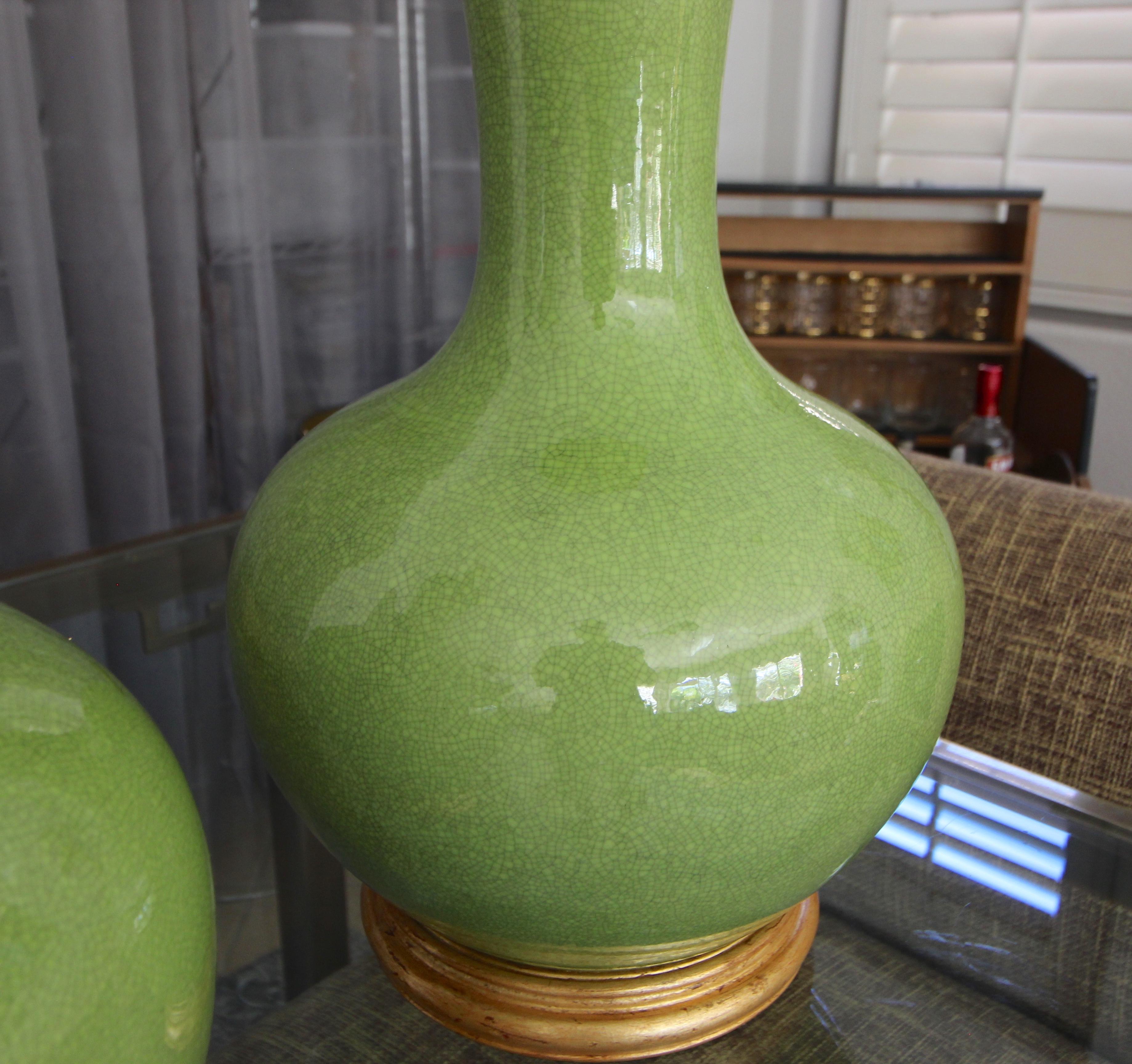 Pair of Large Chinese Asian Apple Green Porcelain Table Lamps 6