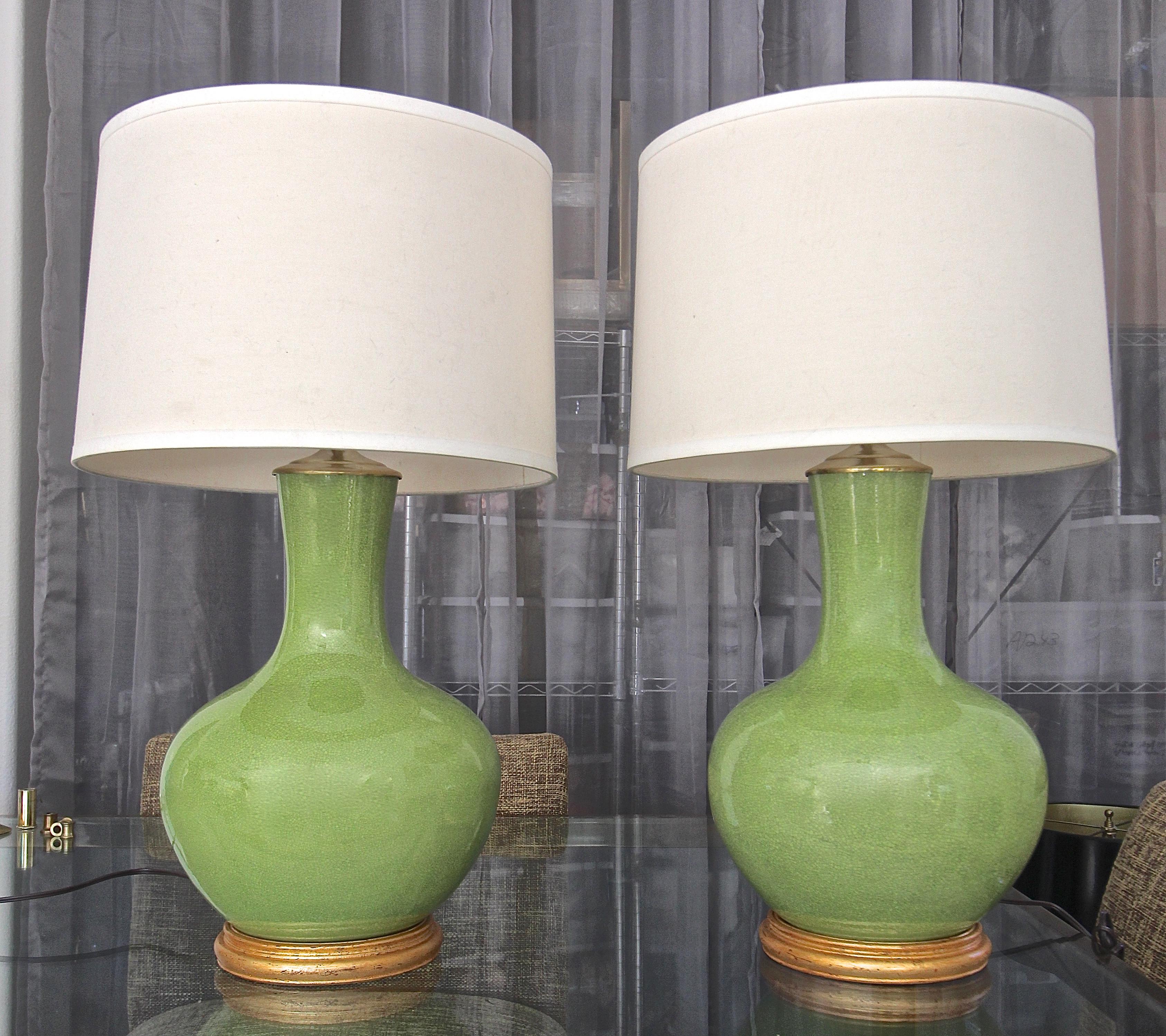 Pair of Large Chinese Asian Apple Green Porcelain Table Lamps 8