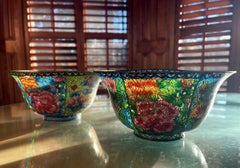 Pair of Large Chinese Cloisonné Plique-à-Jour Bowls