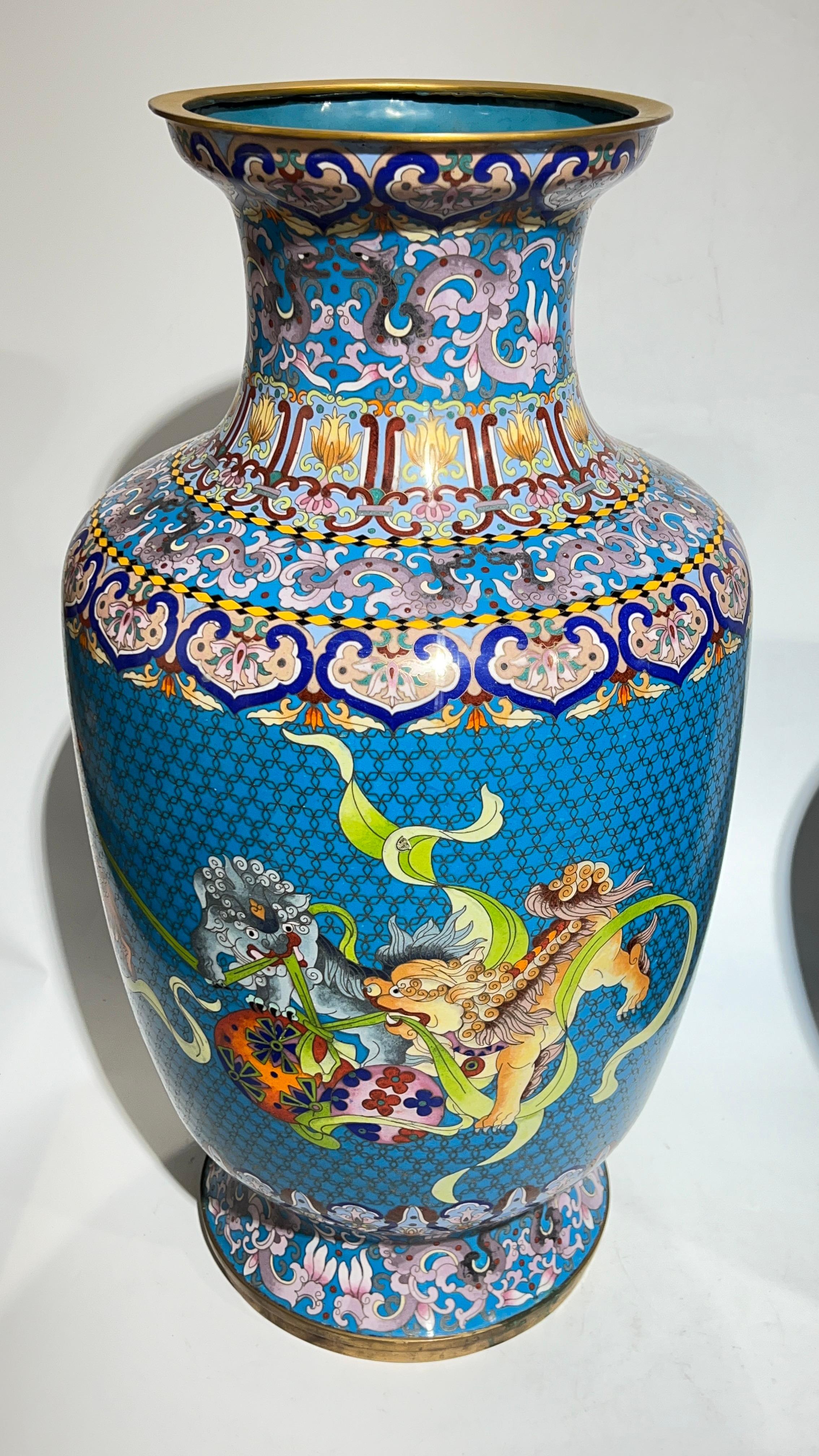 Pair Large Chinese Cloisonne Vases -- 25 1/2 Inches 4