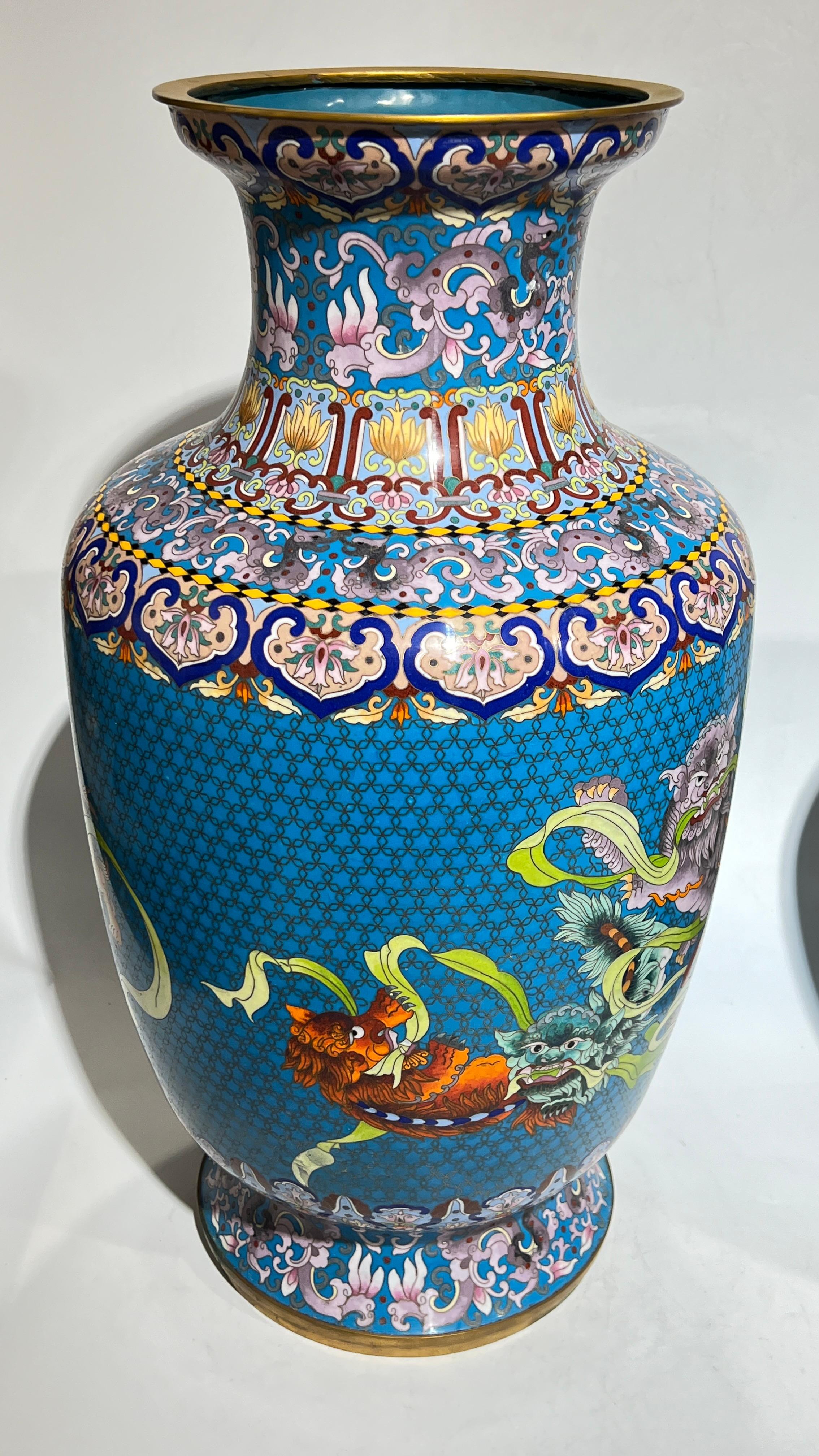 Pair Large Chinese Cloisonne Vases -- 25 1/2 Inches 5