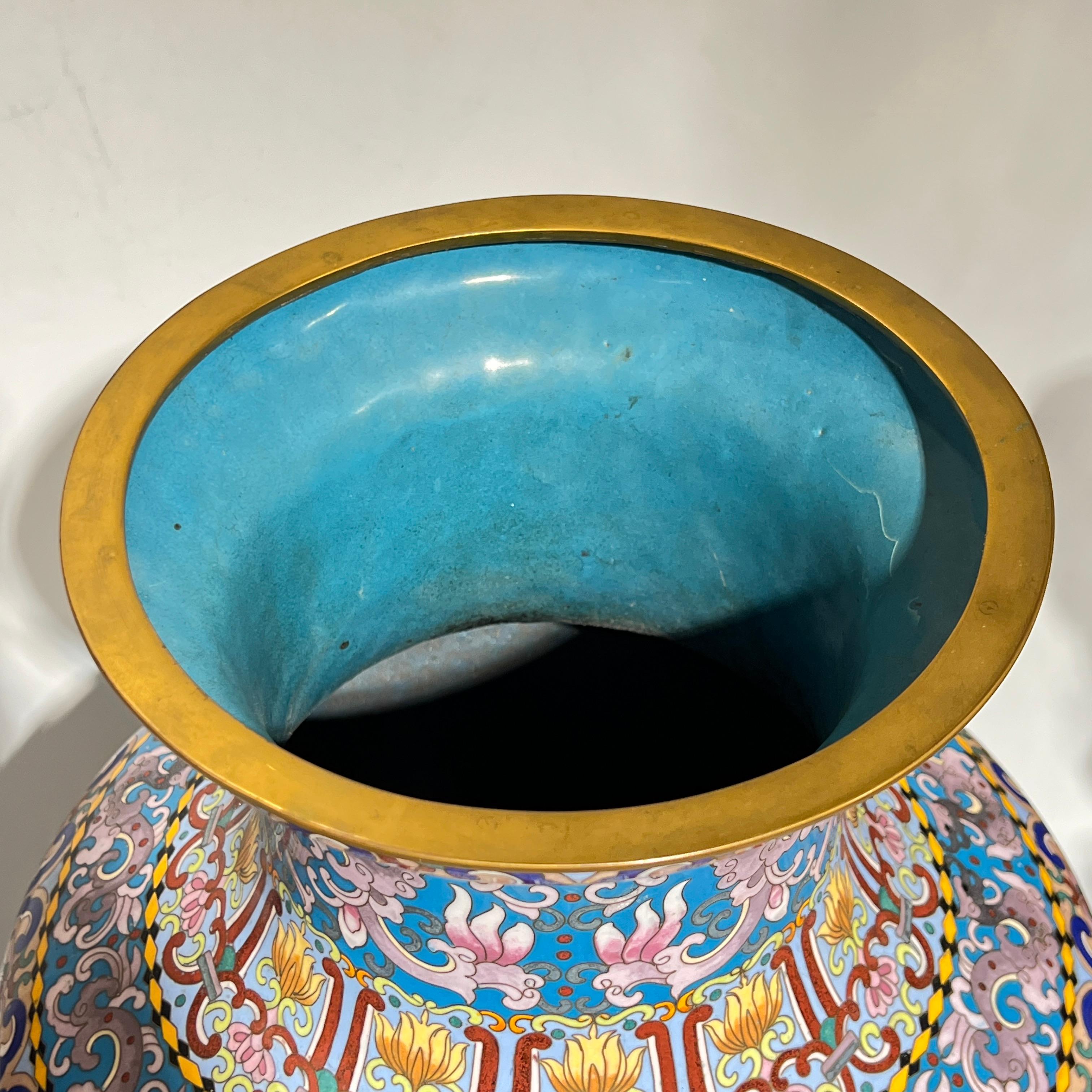 Pair Large Chinese Cloisonne Vases -- 25 1/2 Inches 10