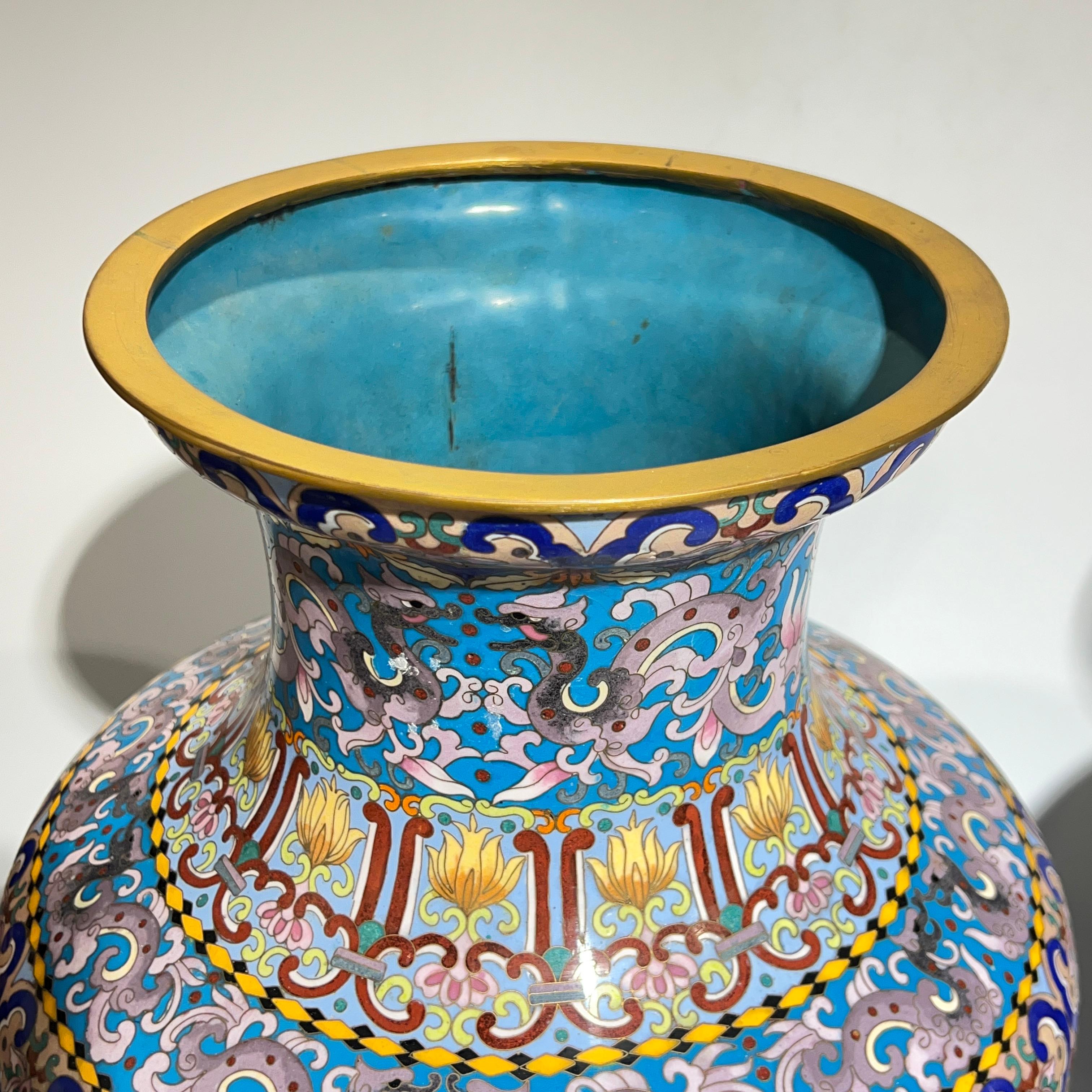 Pair Large Chinese Cloisonne Vases -- 25 1/2 Inches 11
