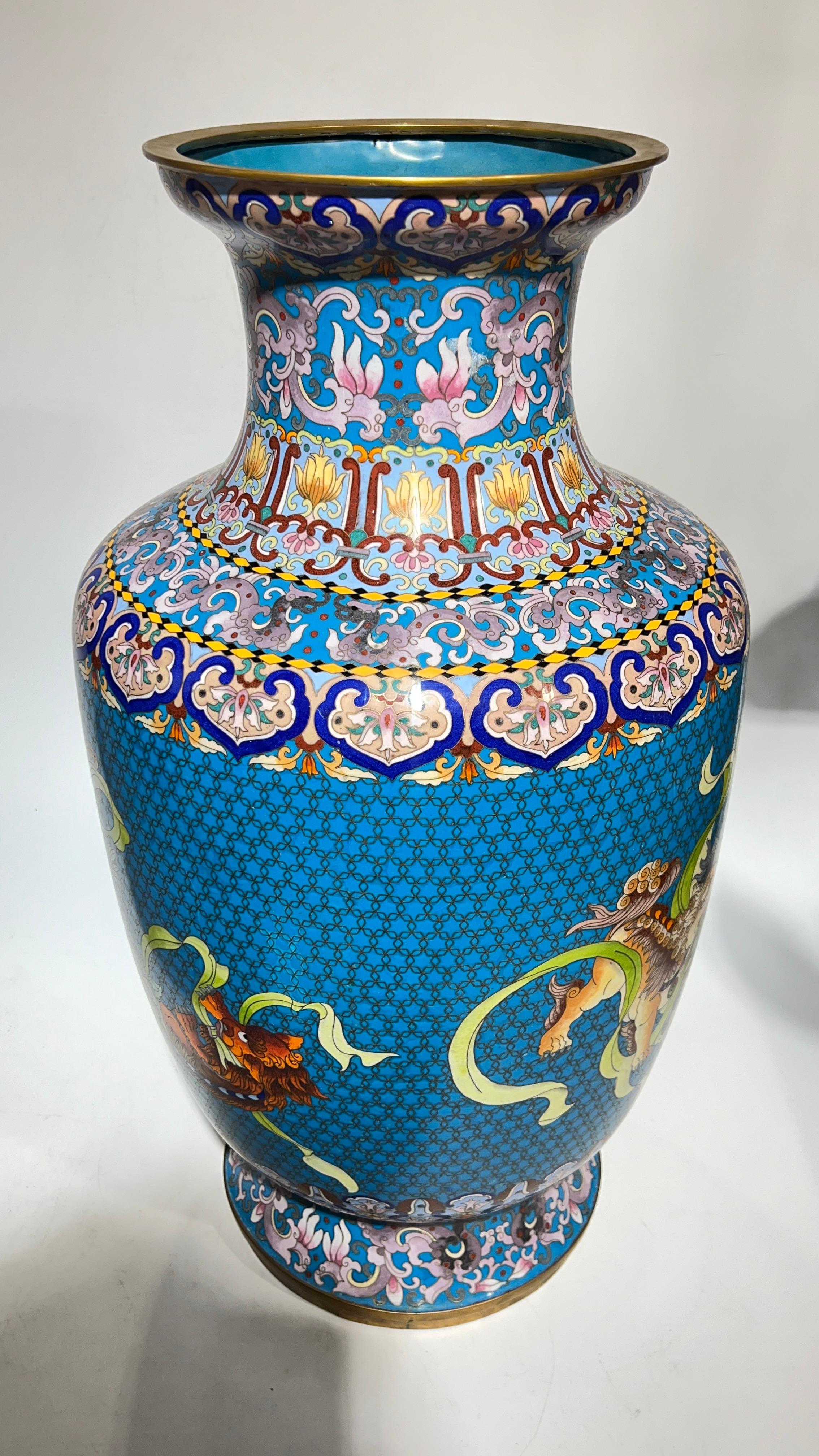 20th Century Pair Large Chinese Cloisonne Vases -- 25 1/2 Inches