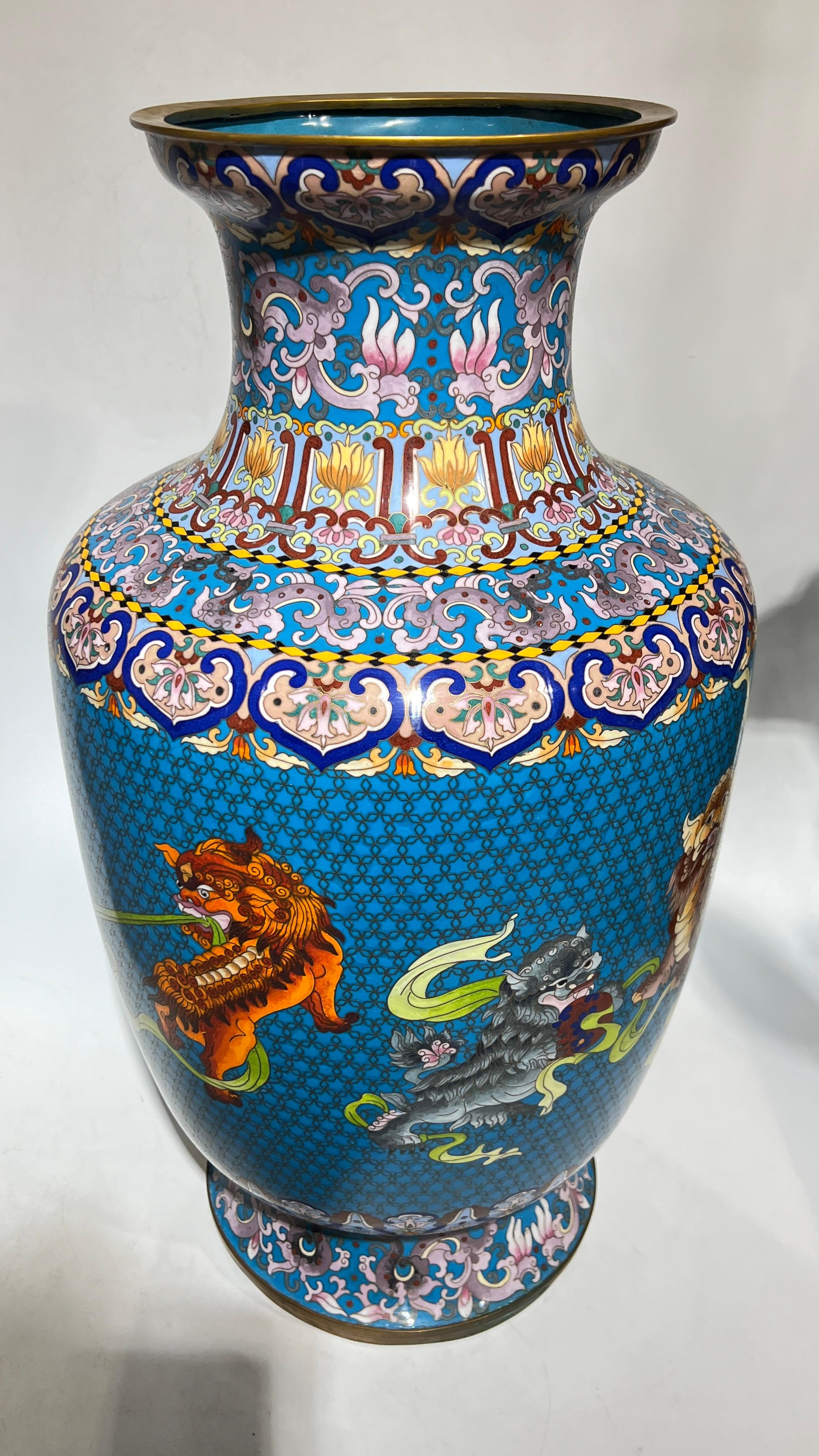 Pair Large Chinese Cloisonne Vases -- 25 1/2 Inches 1