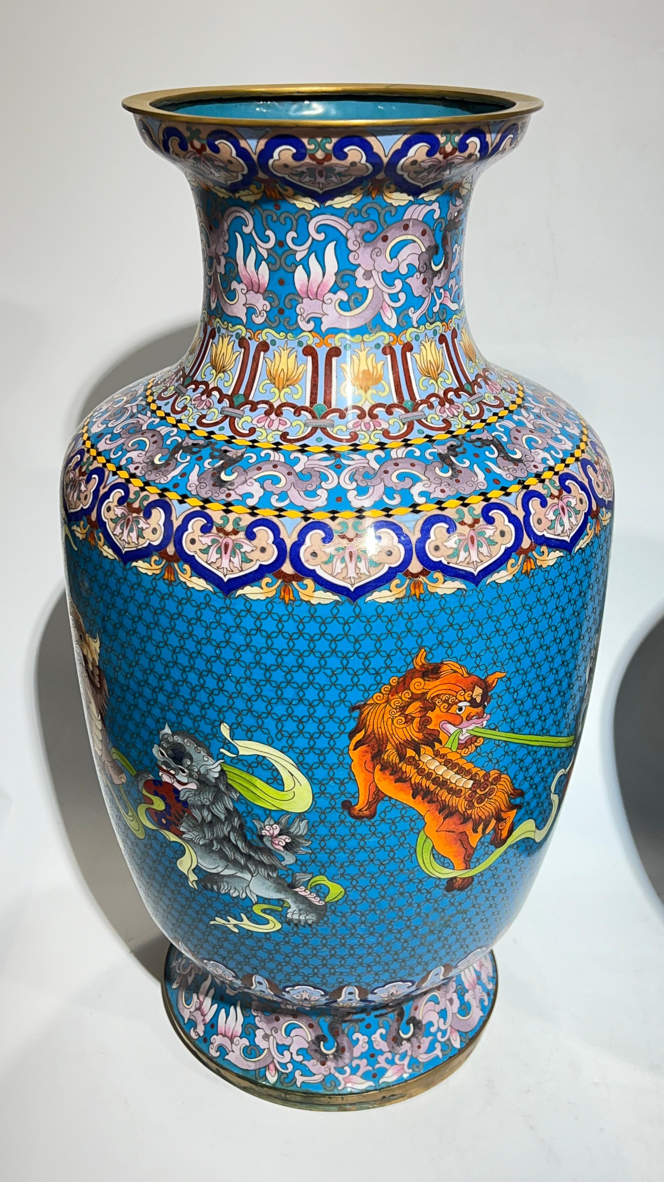 Pair Large Chinese Cloisonne Vases -- 25 1/2 Inches 3