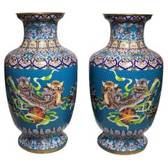 Pair Large Chinese Cloisonne Vases -- 25 1/2 Inches