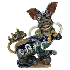 Pair Large Antique Chinese Stoneware Guardian Lions Qing Dynasty 19th Century