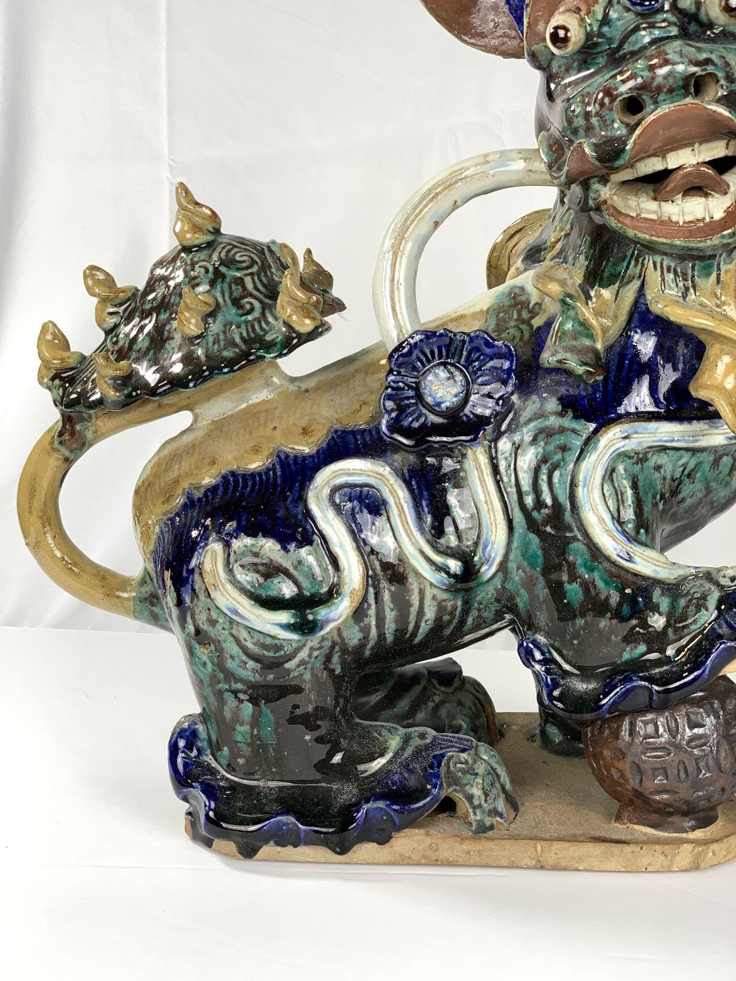 Stoneware Pair Large Chinese Guardian Lions Qing Dynasty 19th Century For Sale